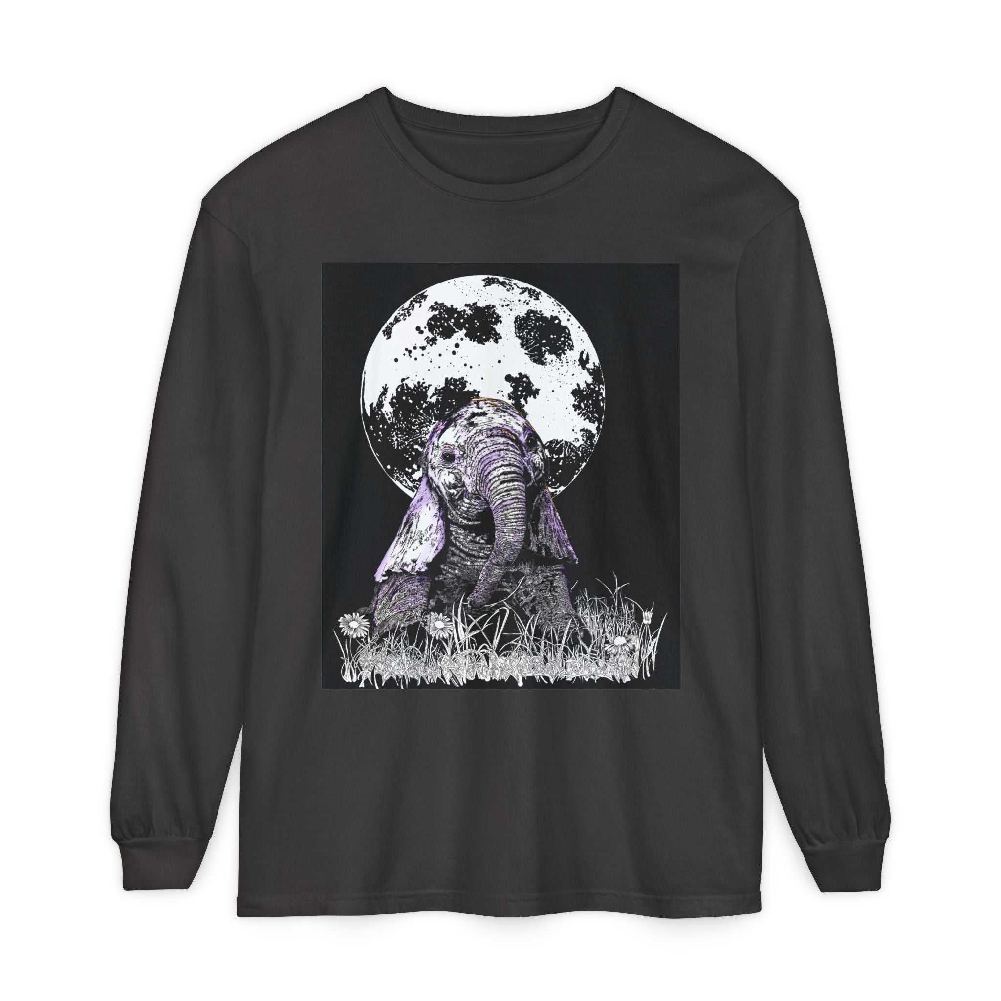 Moonlit Baby Elephant Long Sleeve T-Shirt