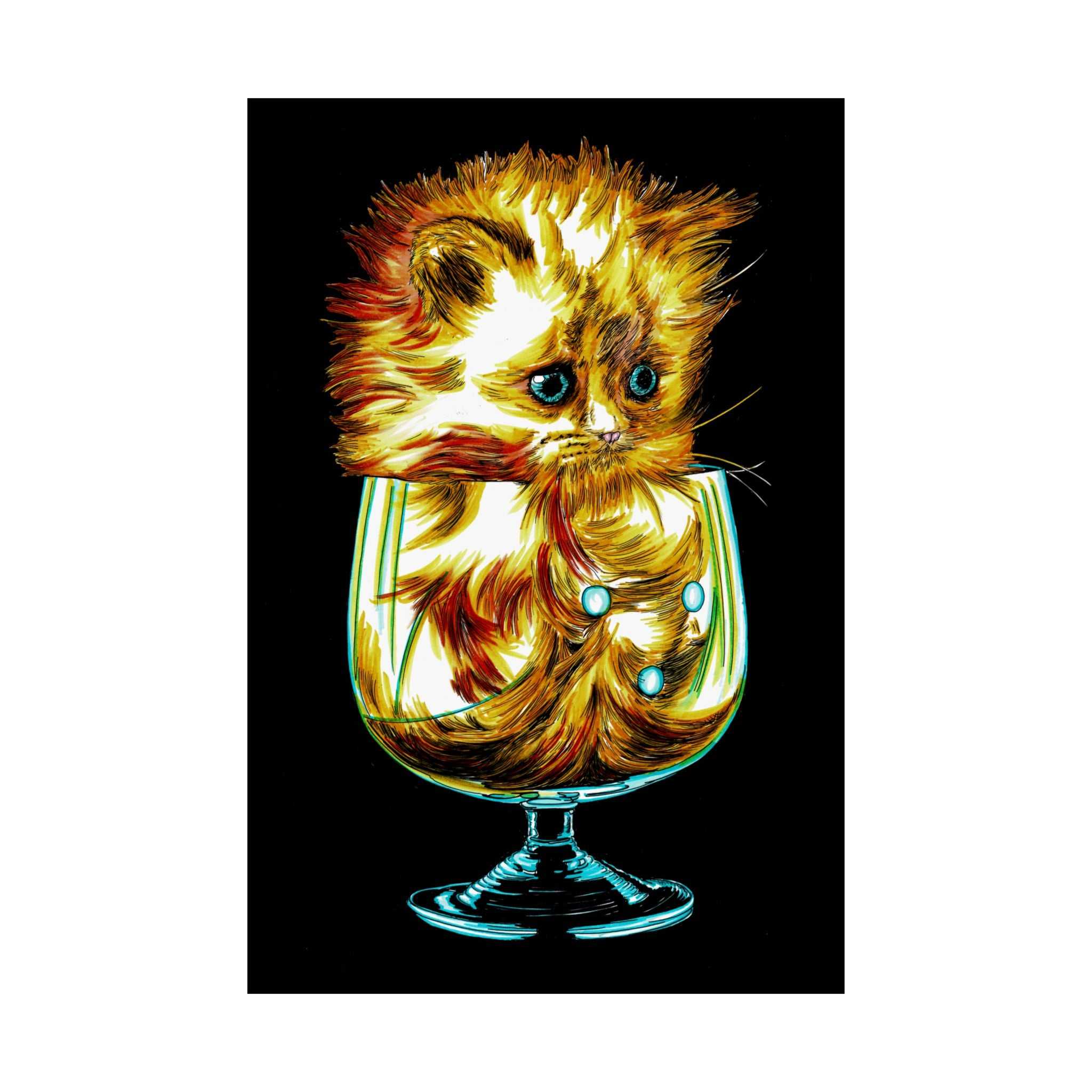 Add a touch of whimsy to your walls with our Whimsical Cat in Glass Satin Poster - 300gsm Art Print for Cat Lovers. Perfect for feline enthusiasts!