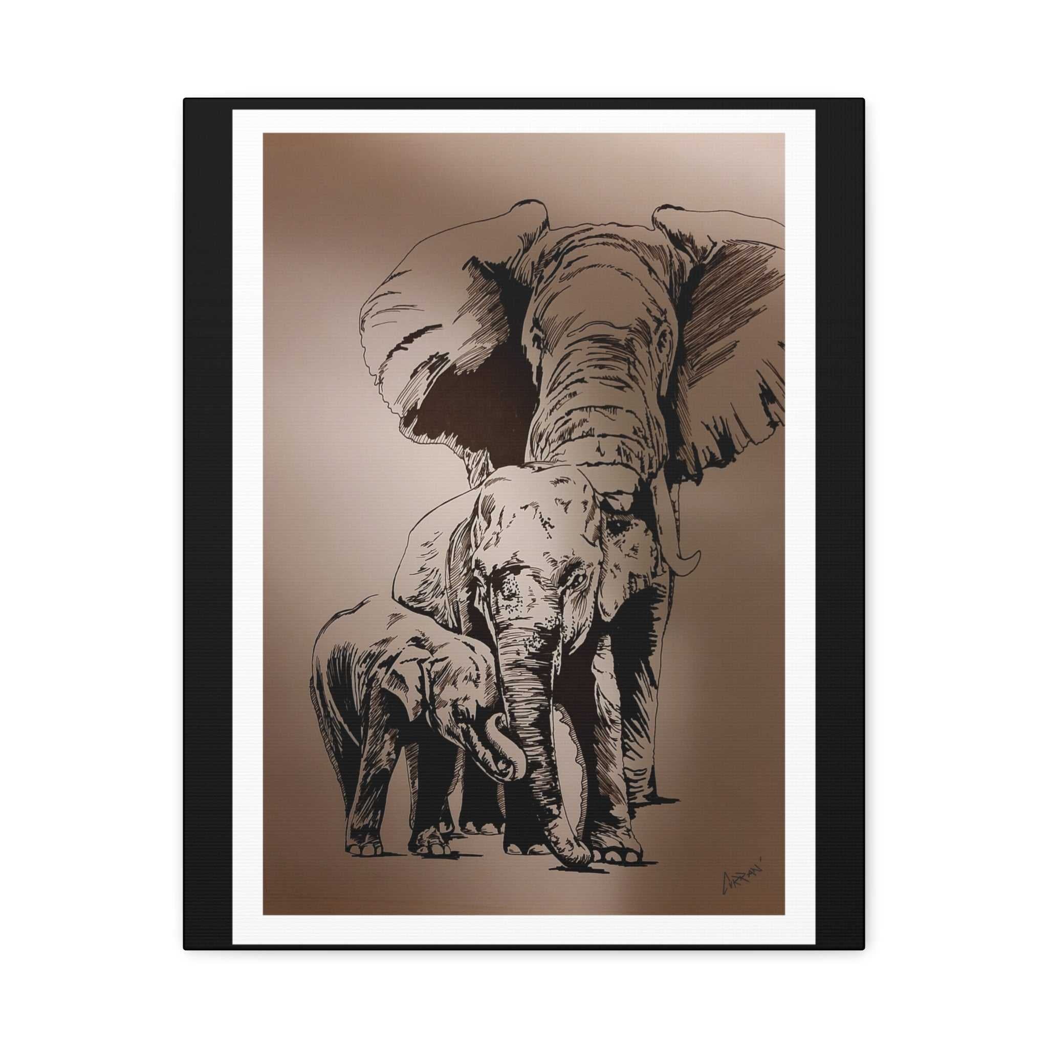 Elephant Family Wall Art, Elephant Print, Wildlife Art, Hand-Drawn Elephant, Safari Wall Decor, Animal Lover Gift, Nature Art. Printed on Matte Canvas,