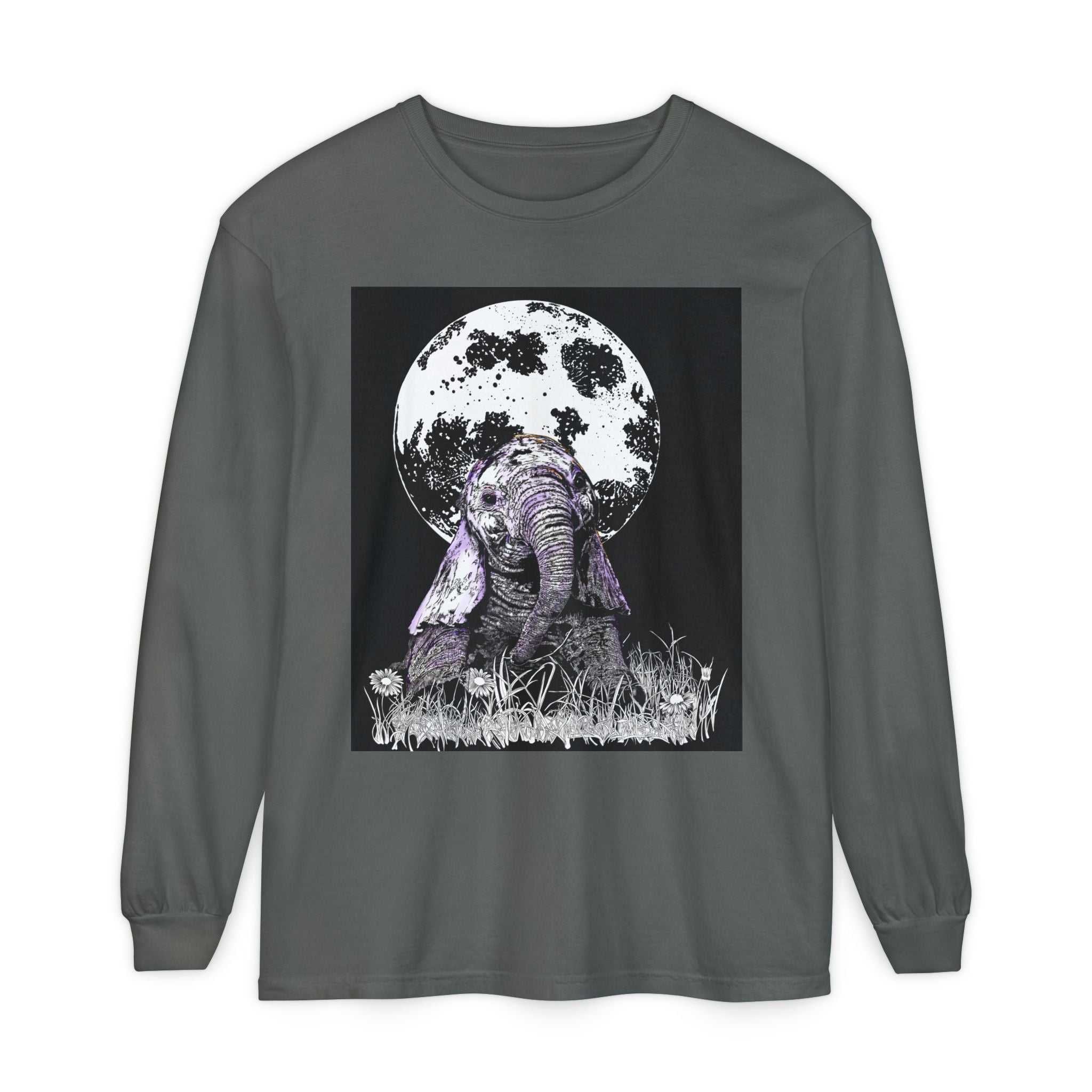 Moonlit Baby Elephant Long Sleeve T-Shirt