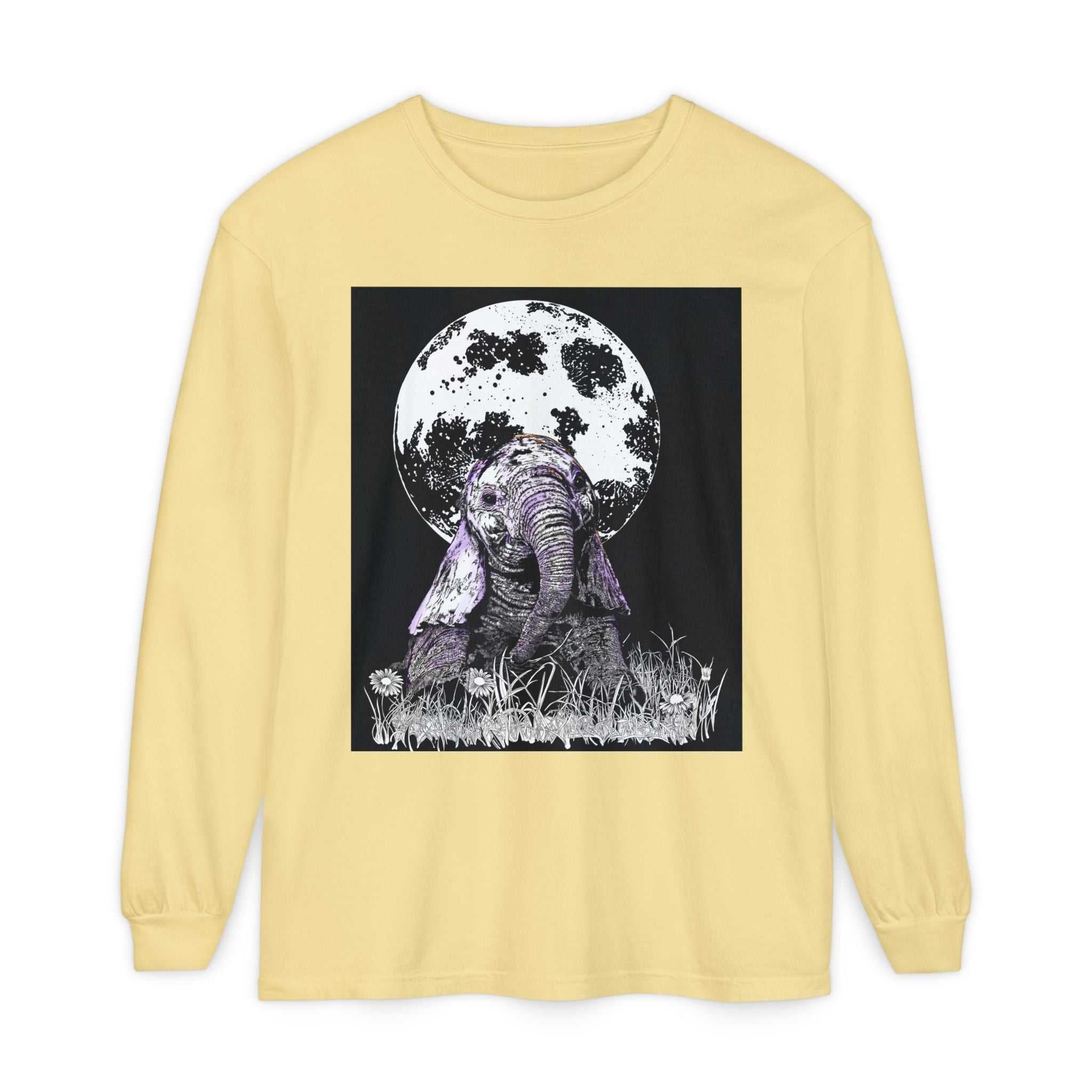 Moonlit Baby Elephant Long Sleeve T-Shirt