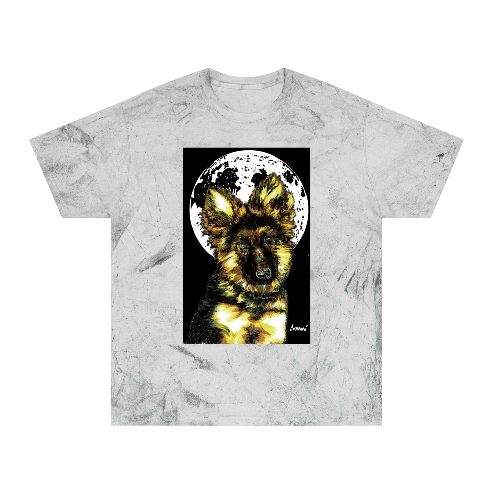 Unisex Color Blast T Shirt with Moonlit German Shepherd