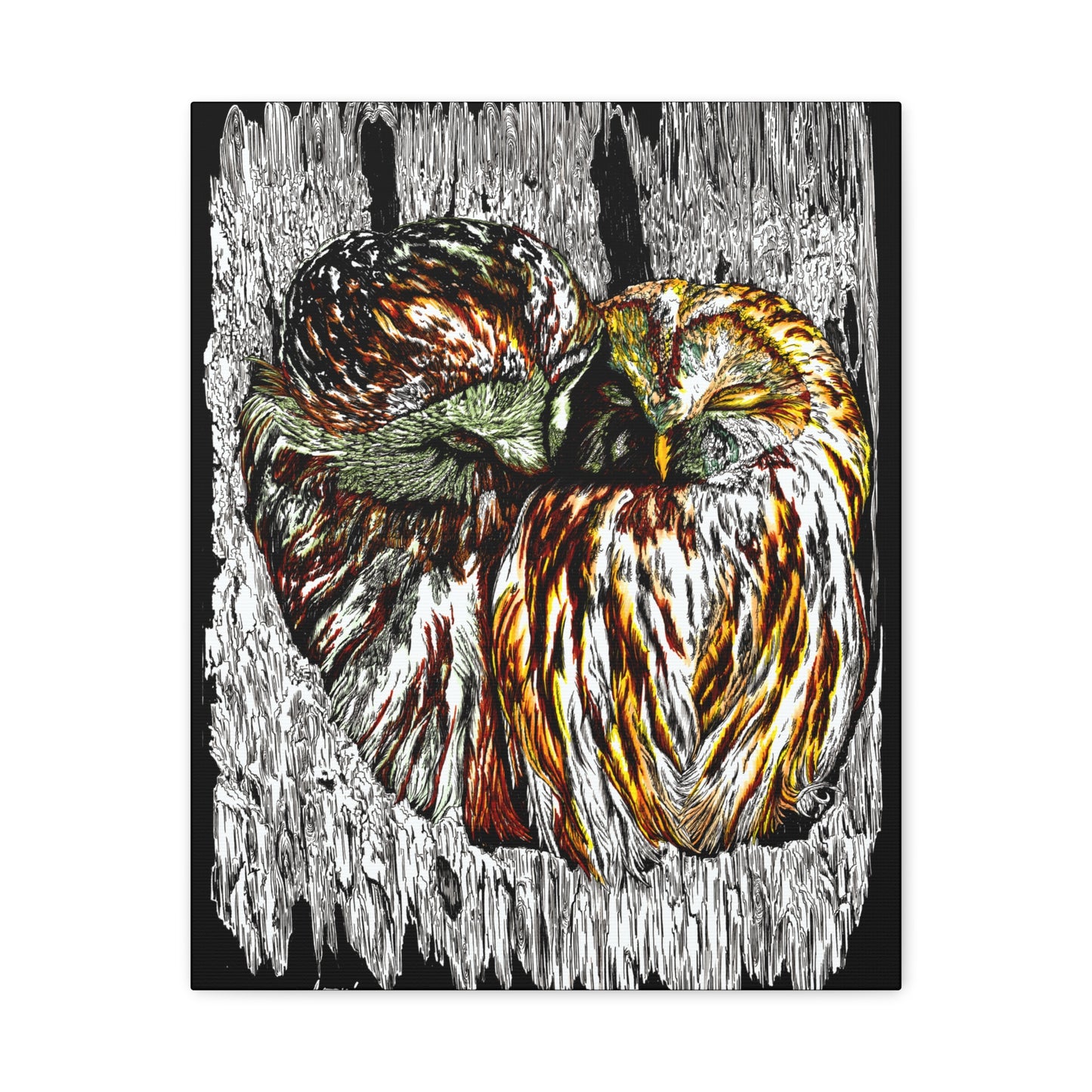 Owl Wall Art, Owl Print, Hand-Drawn Owls, Wildlife Art, Birds in Tree, Nature Wall Decor, Owl Lovers Gift, Woodland Art. Printed on Matte Canvas, Stretched, 1.25"