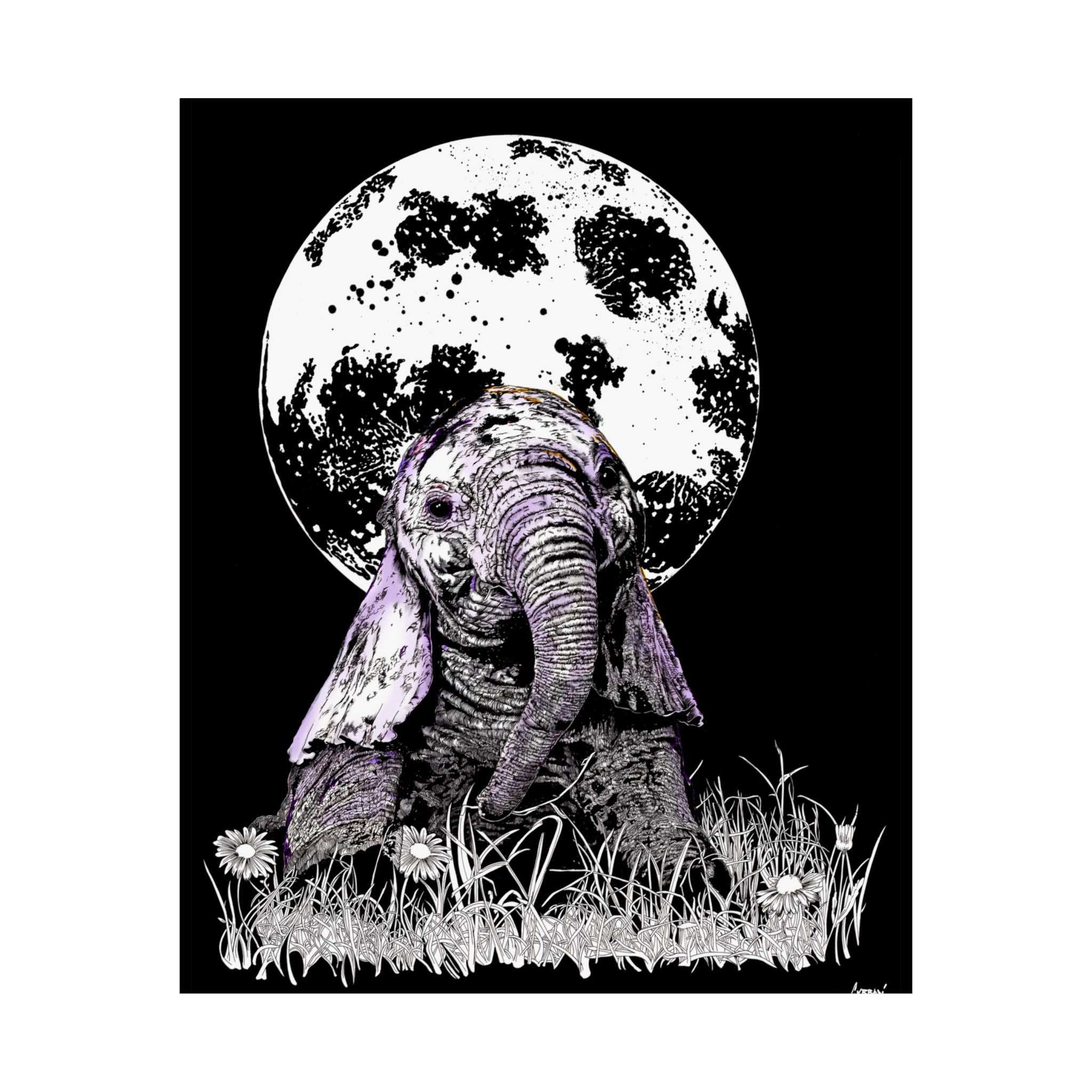 Baby Elephant Satin Poster | Art Print for Nursery Decor
