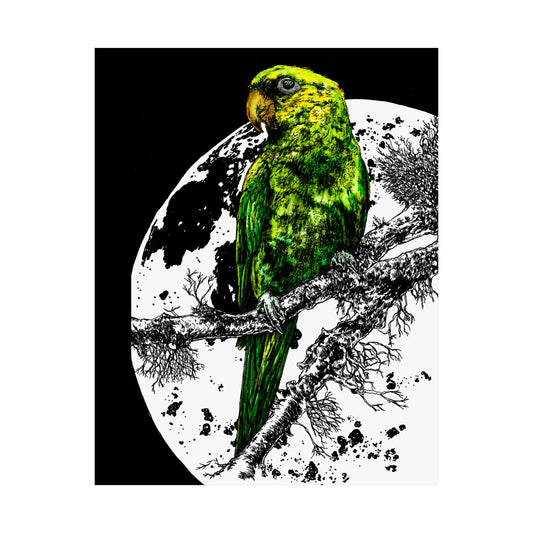 Vibrant Green Parrot Satin Poster - Colorful Wall Art for Home Decor