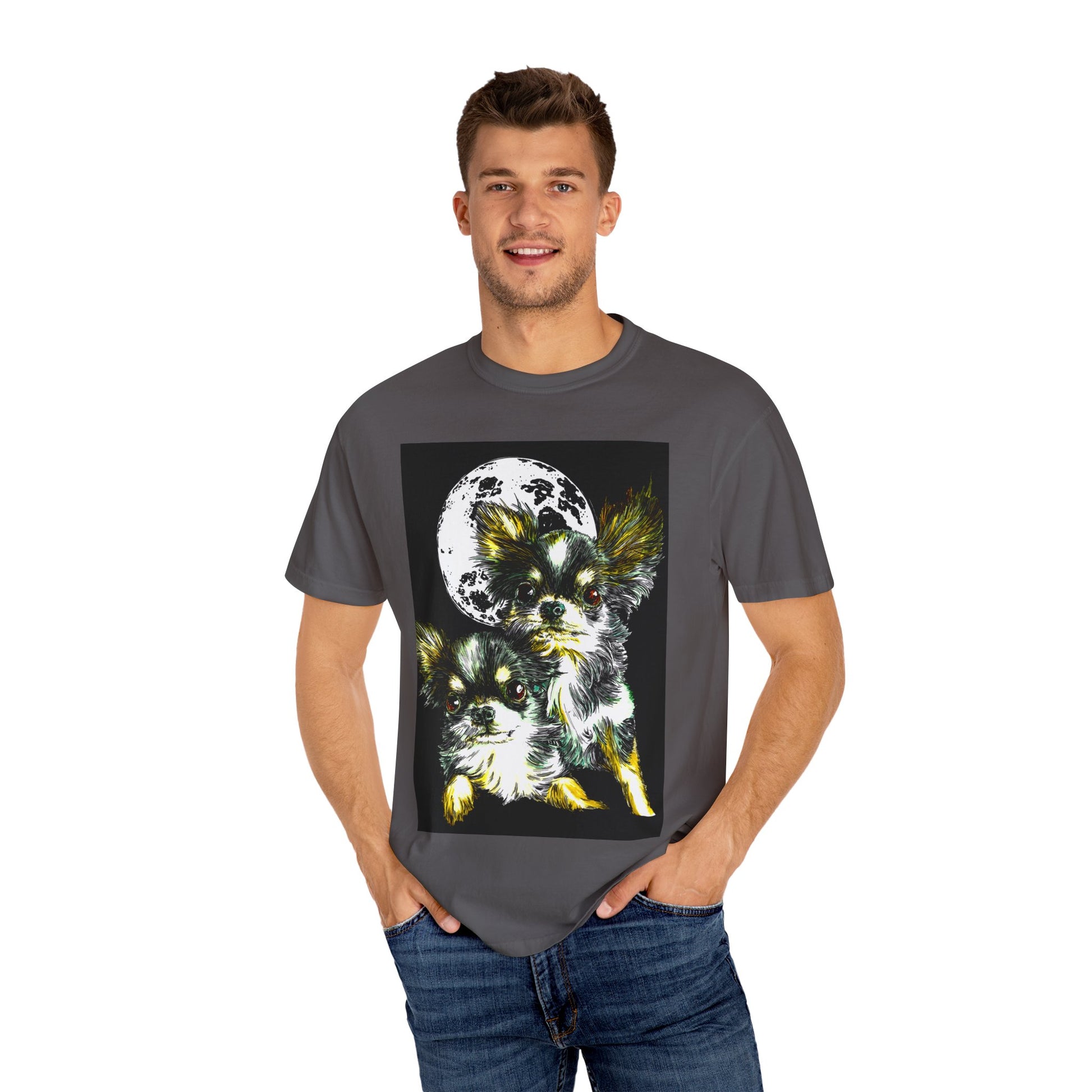 Cute Chihuahua Moon Night Unisex Garment-Dyed T-Shirt