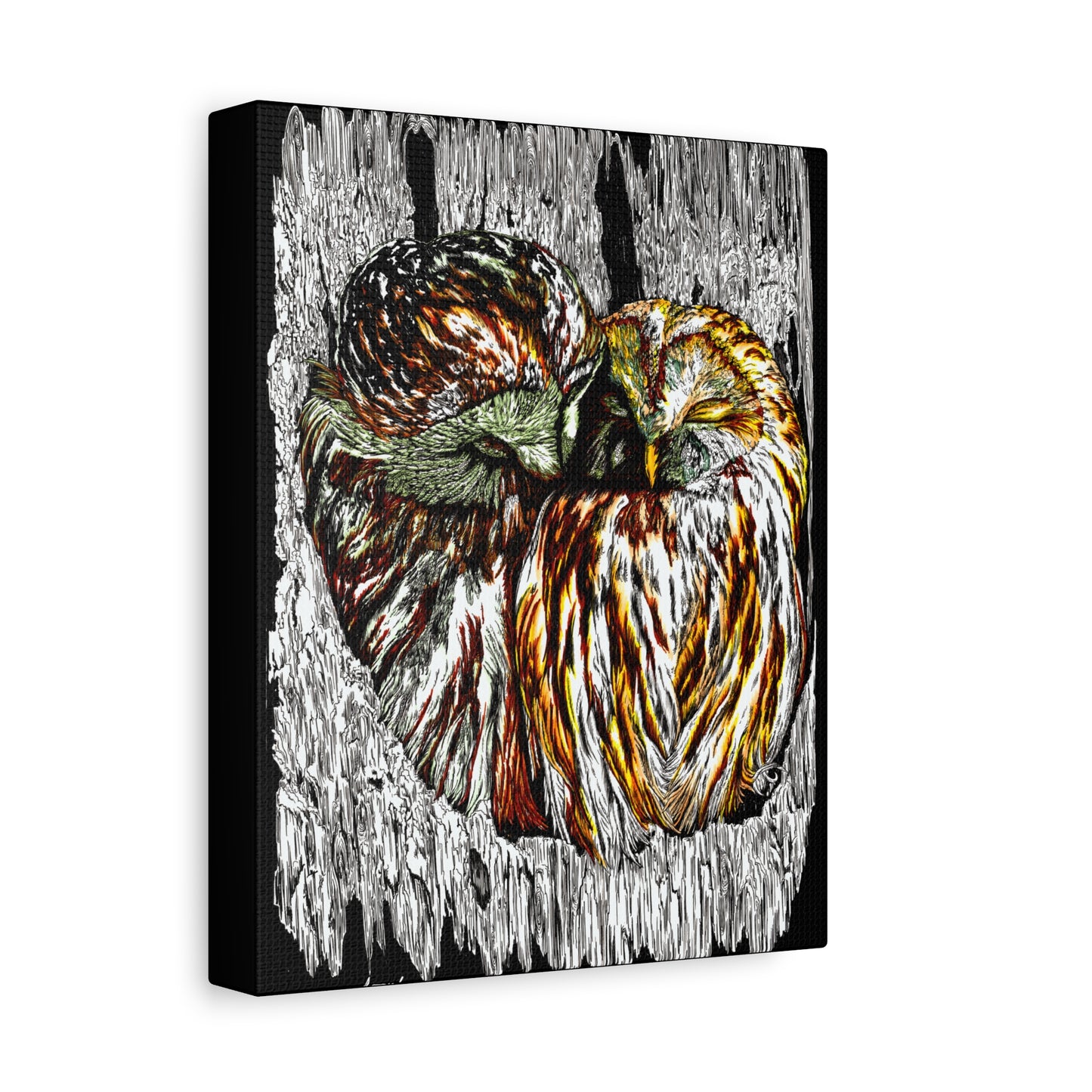 Owl Wall Art, Owl Print, Hand-Drawn Owls, Wildlife Art, Birds in Tree, Nature Wall Decor, Owl Lovers Gift, Woodland Art. Printed on Matte Canvas, Stretched, 1.25"
