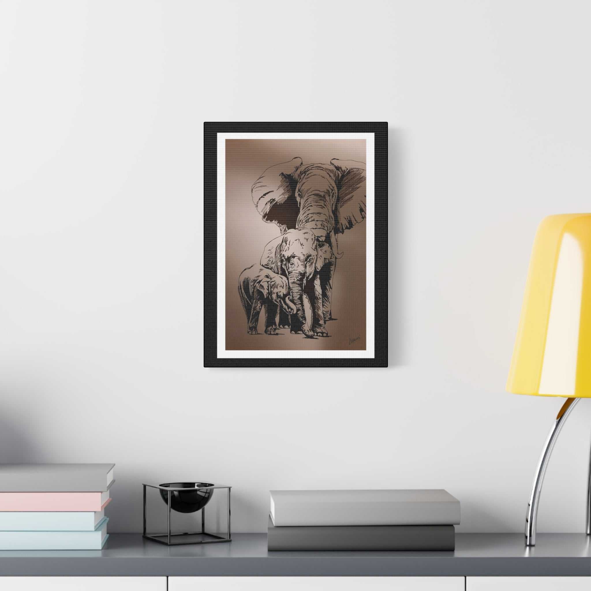 Elephant Family Wall Art, Elephant Print, Wildlife Art, Hand-Drawn Elephant, Safari Wall Decor, Animal Lover Gift, Nature Art. Printed on Matte Canvas,