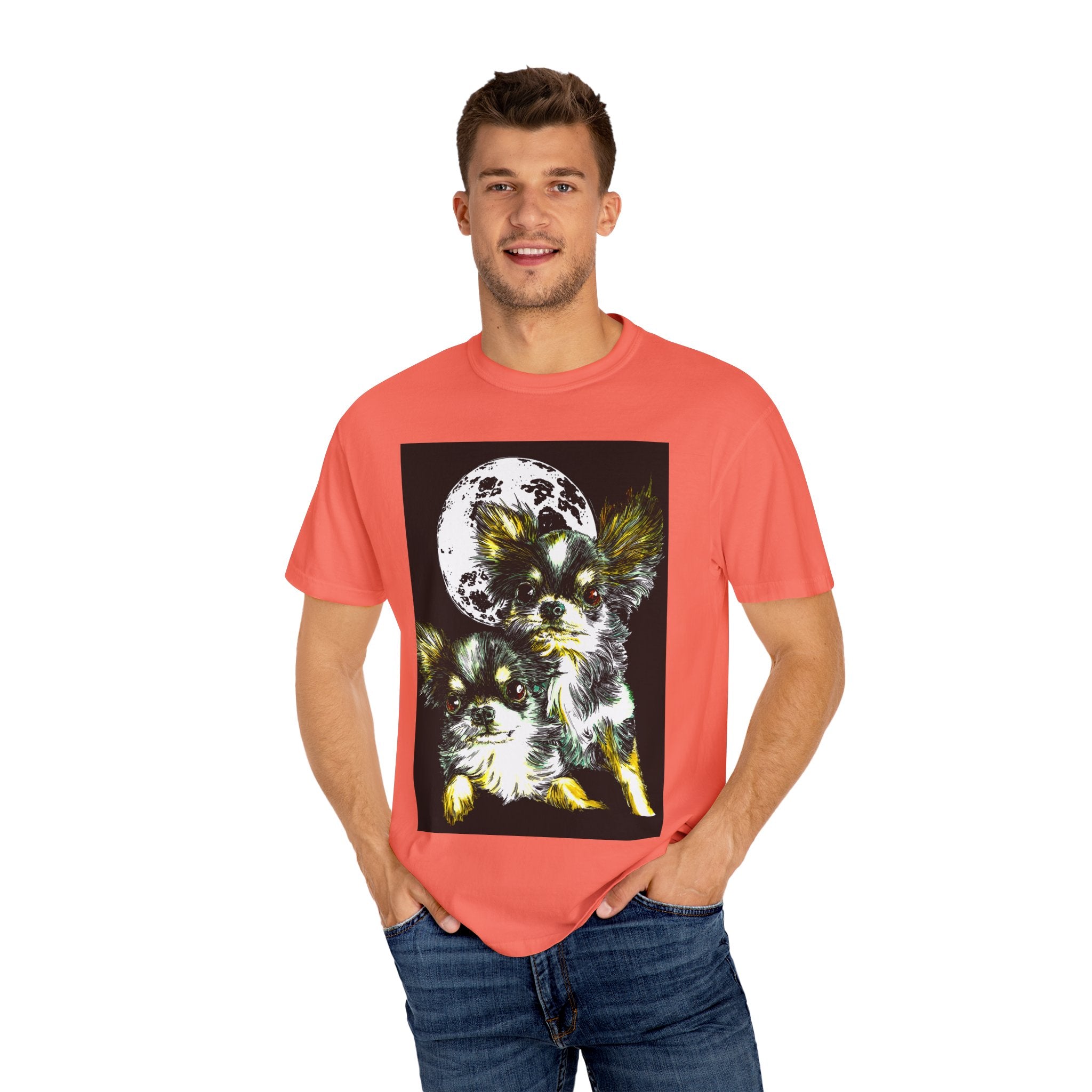 Cute Chihuahua Moon Night Unisex Garment-Dyed T-Shirt