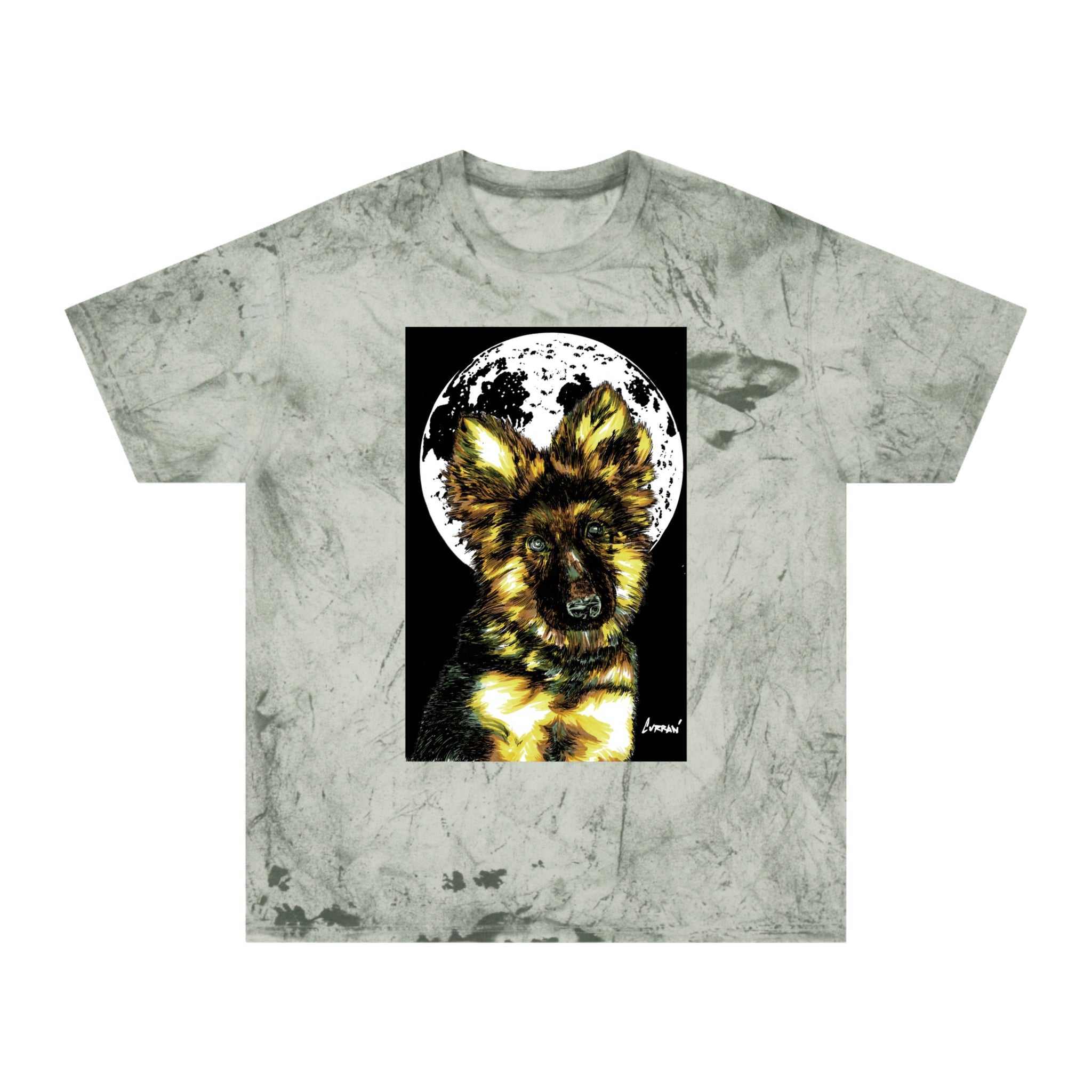 Unisex Color Blast T Shirt with Moonlit German Shepherd