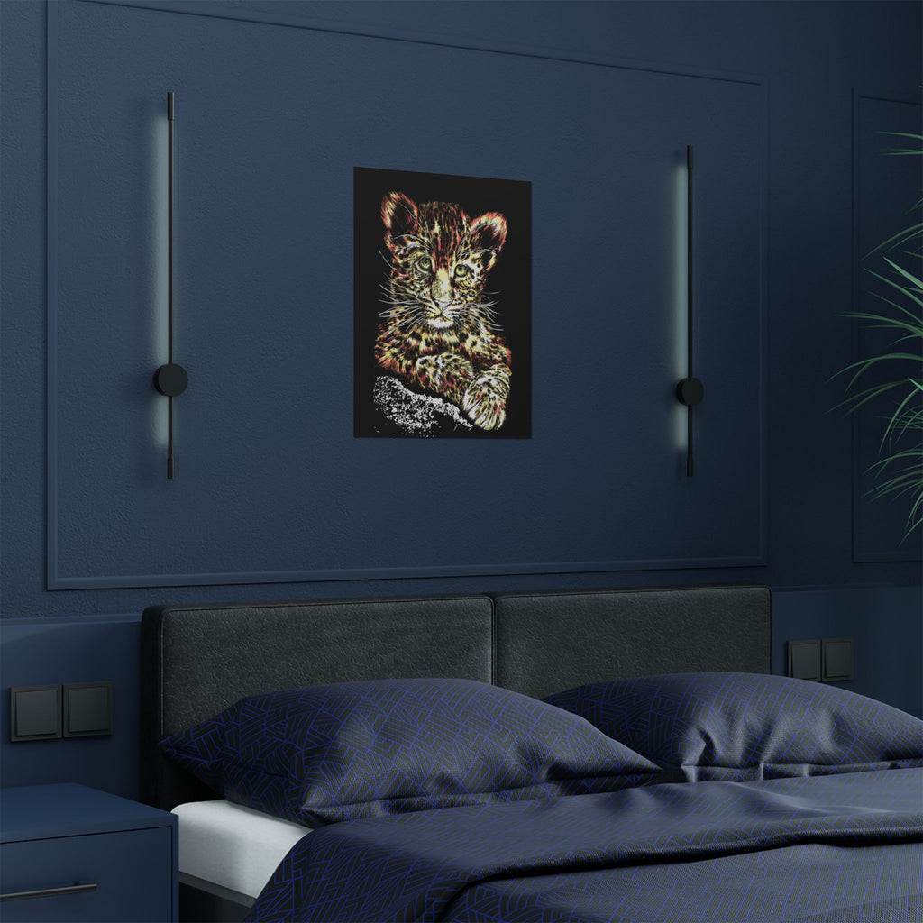 Leopard Cub Satin Poster, Vibrant Art for Animal Lovers