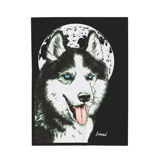 Husky Moon Velveteen Plush Blanket Cozy Pet Lover Gift