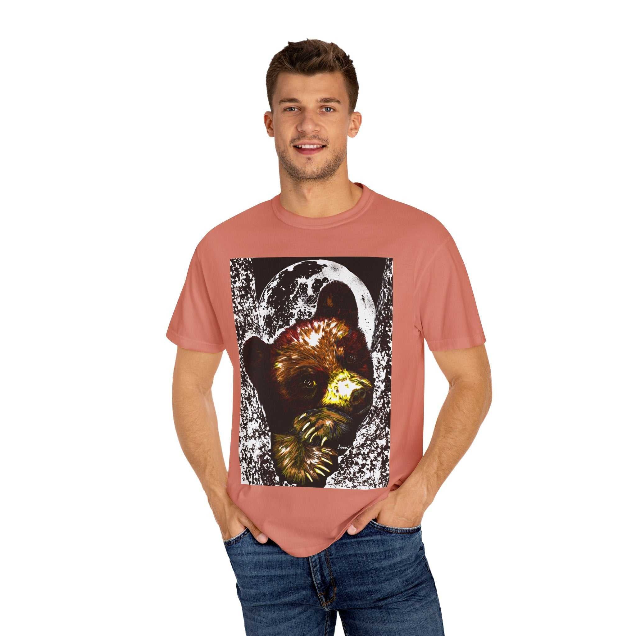 Moonlit Brown Bear Cub Dyed T-Shirt | Nature-Inspired