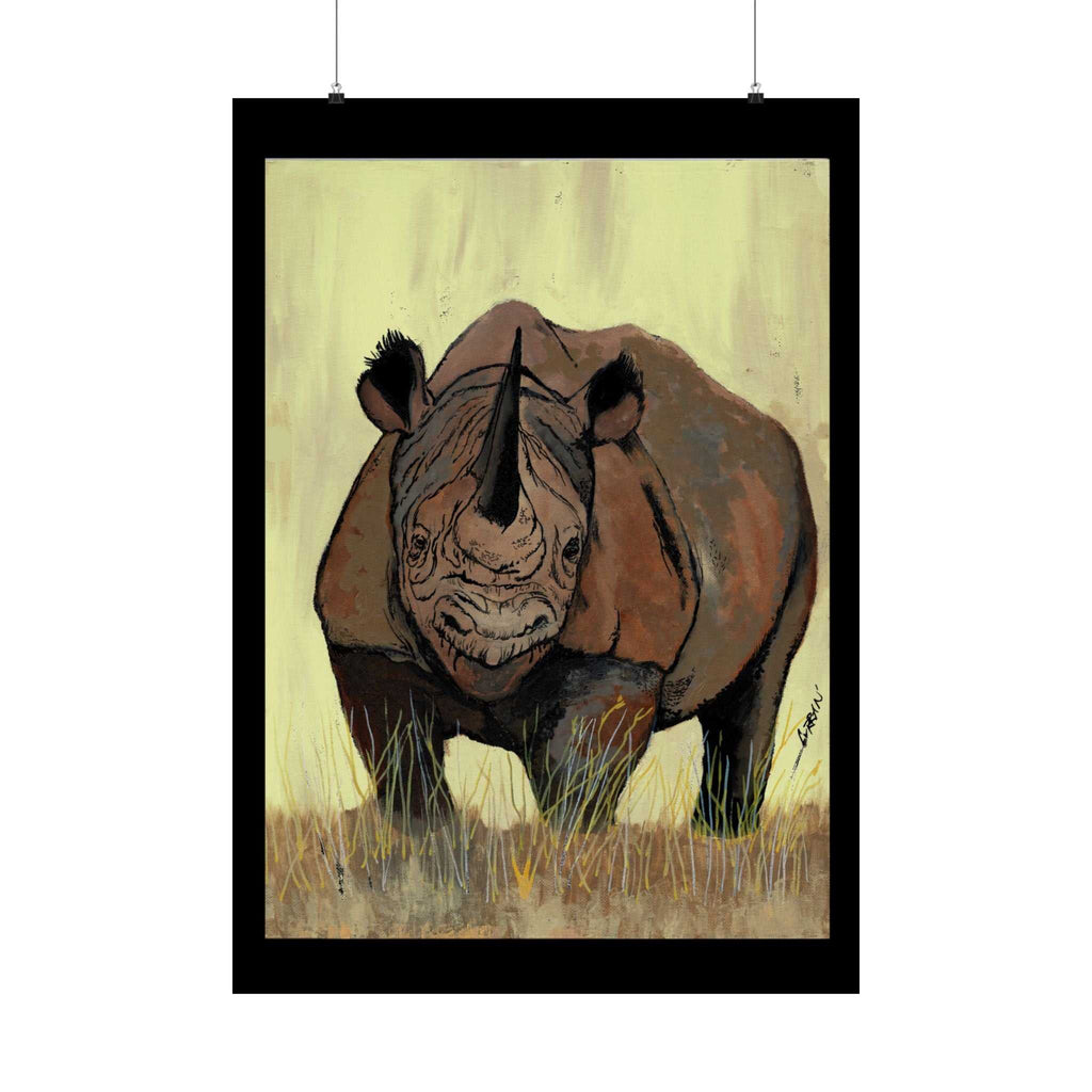 Discover the beauty of Rhino Wildlife Satin Poster - Majestic Rhino Art - Nature Decor - Majestic Rhino Art. Bring the wild into your home today!