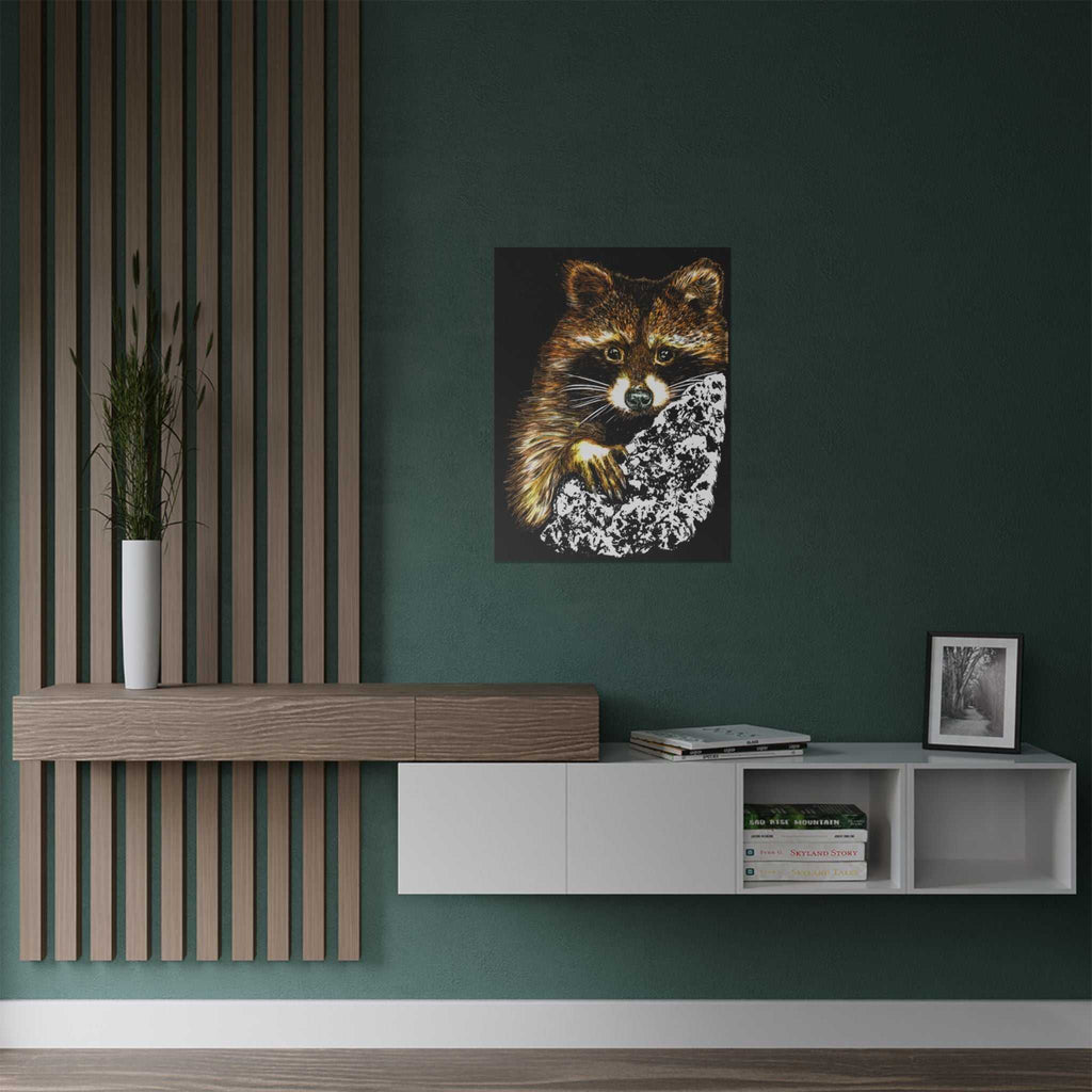 Bring the beauty of nature home with our Raccoon Wildlife Satin Poster - Hand-Drawn Raccoon Art Print. Add a touch of whimsy to your space today!