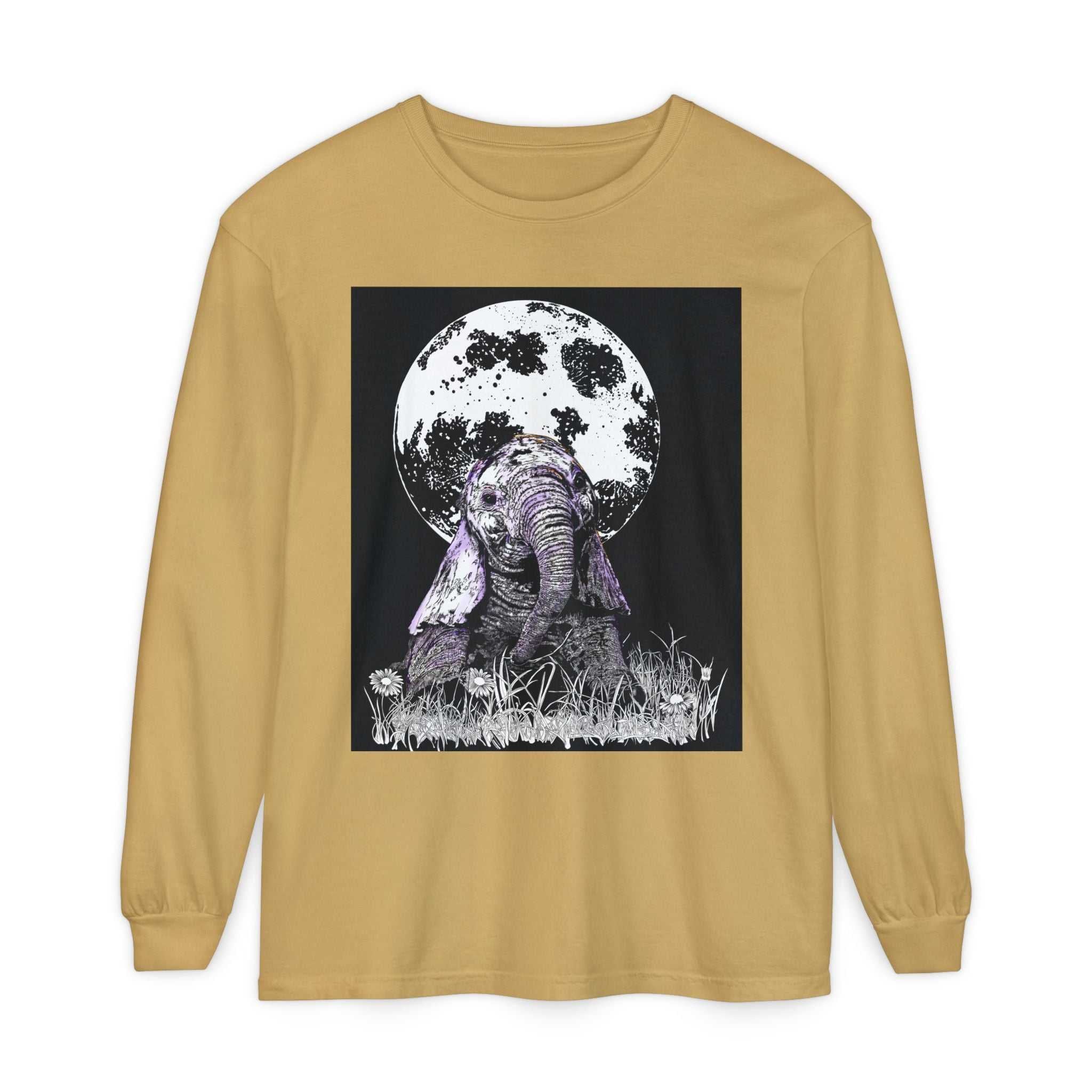 Moonlit Baby Elephant Long Sleeve T-Shirt