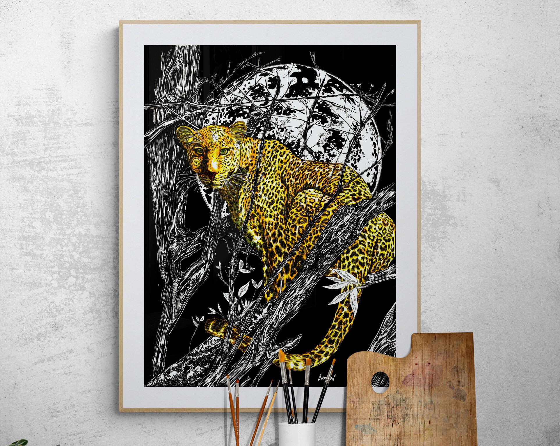 Cheetah 1 Wall Art Poster, Hand Drawn Art by Kris Curran