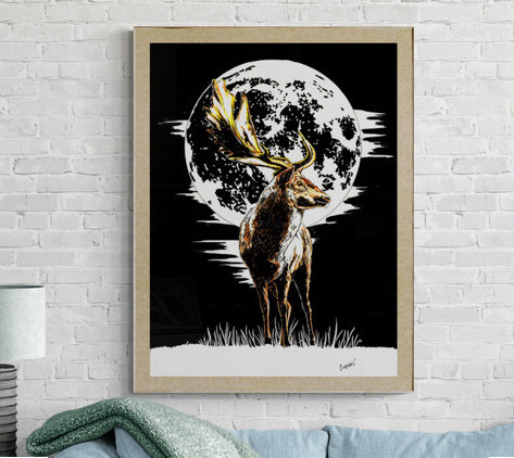Deer Original Hand Drawn Wall Art Animal Poster