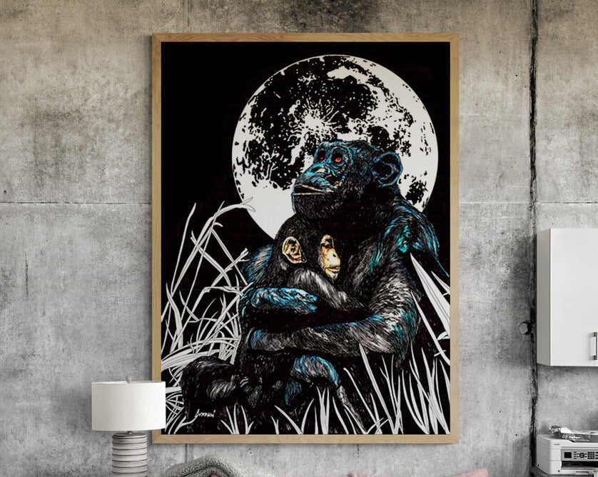 Gorilla and Child Original Hand Drawn Wall Art Poster