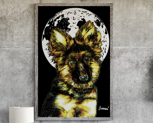 German Sheppard Puppy Hand Drawn Wall Art Poster