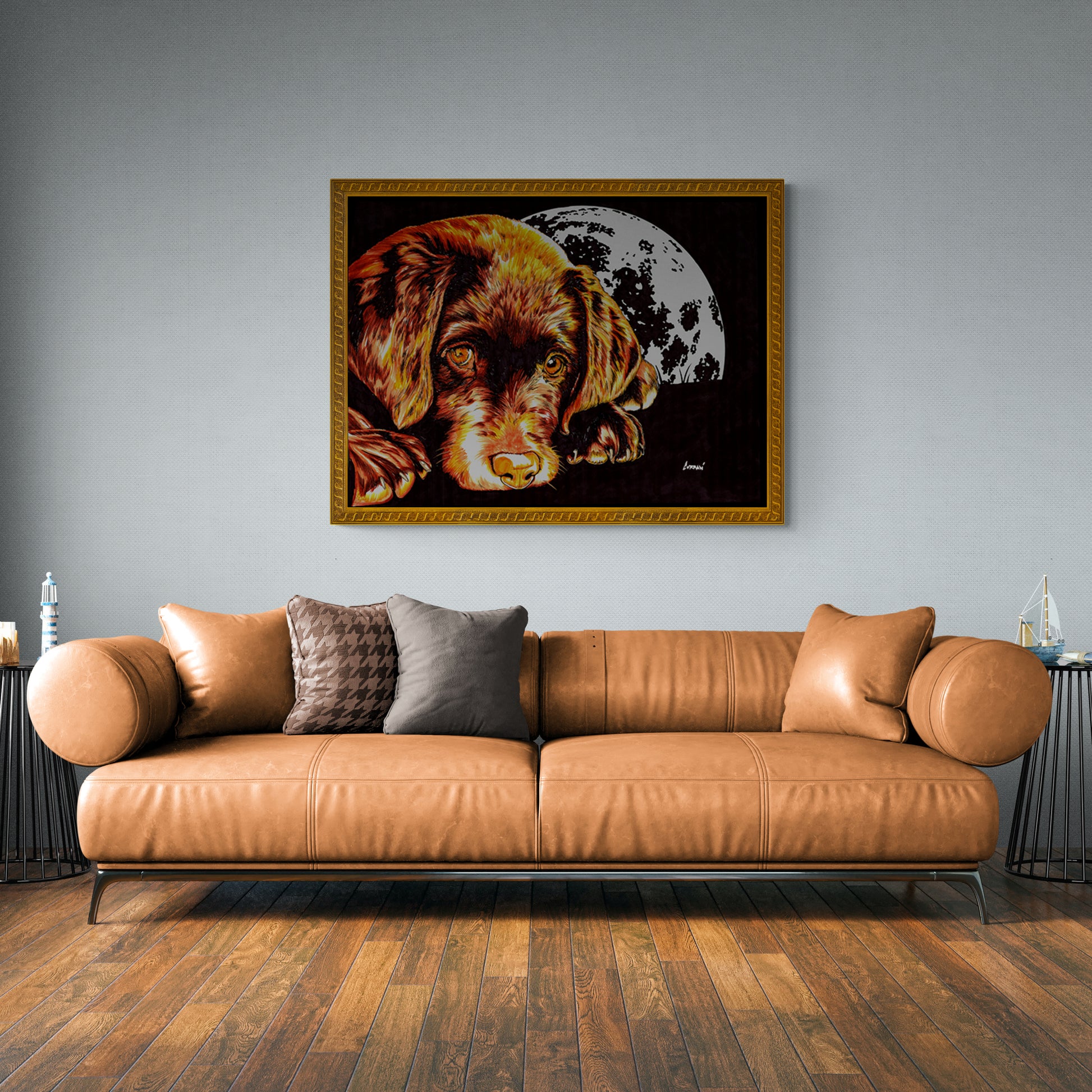 Chocolate Lab Puppy in the Moonlight Wall Art Poster