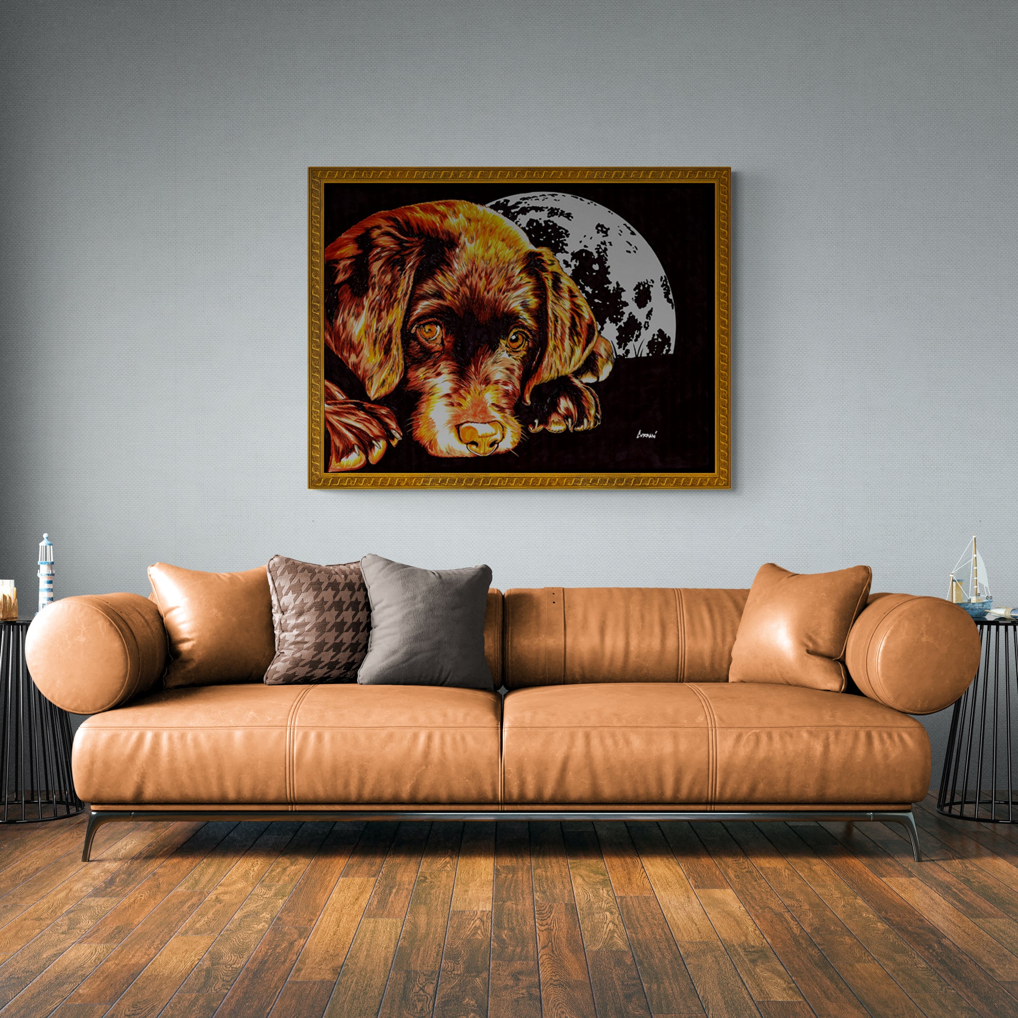 Chocolate Lab Puppy in the Moonlight Wall Art Poster