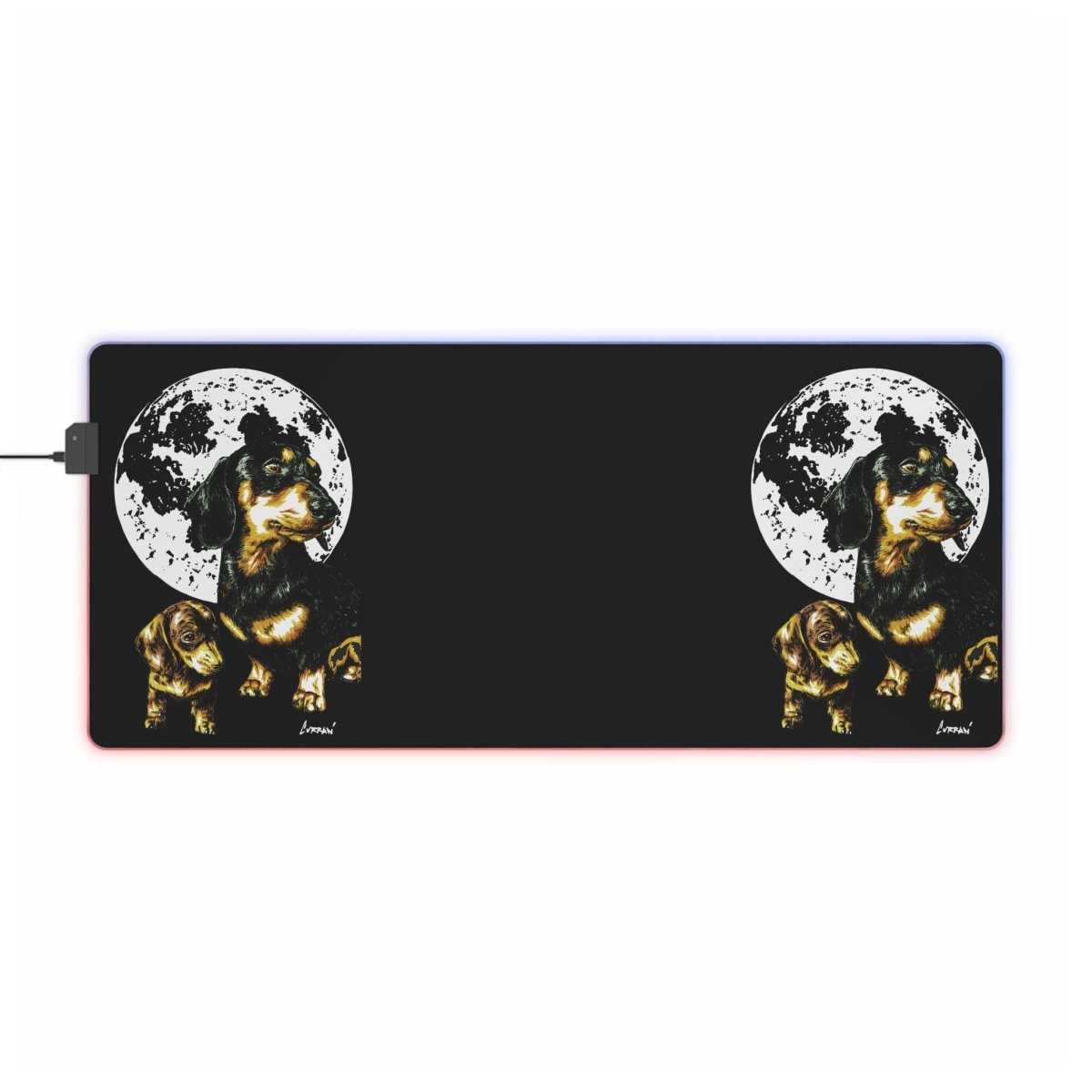 Adorable Dachshund Design LED Mouse Pad with Moon Accent