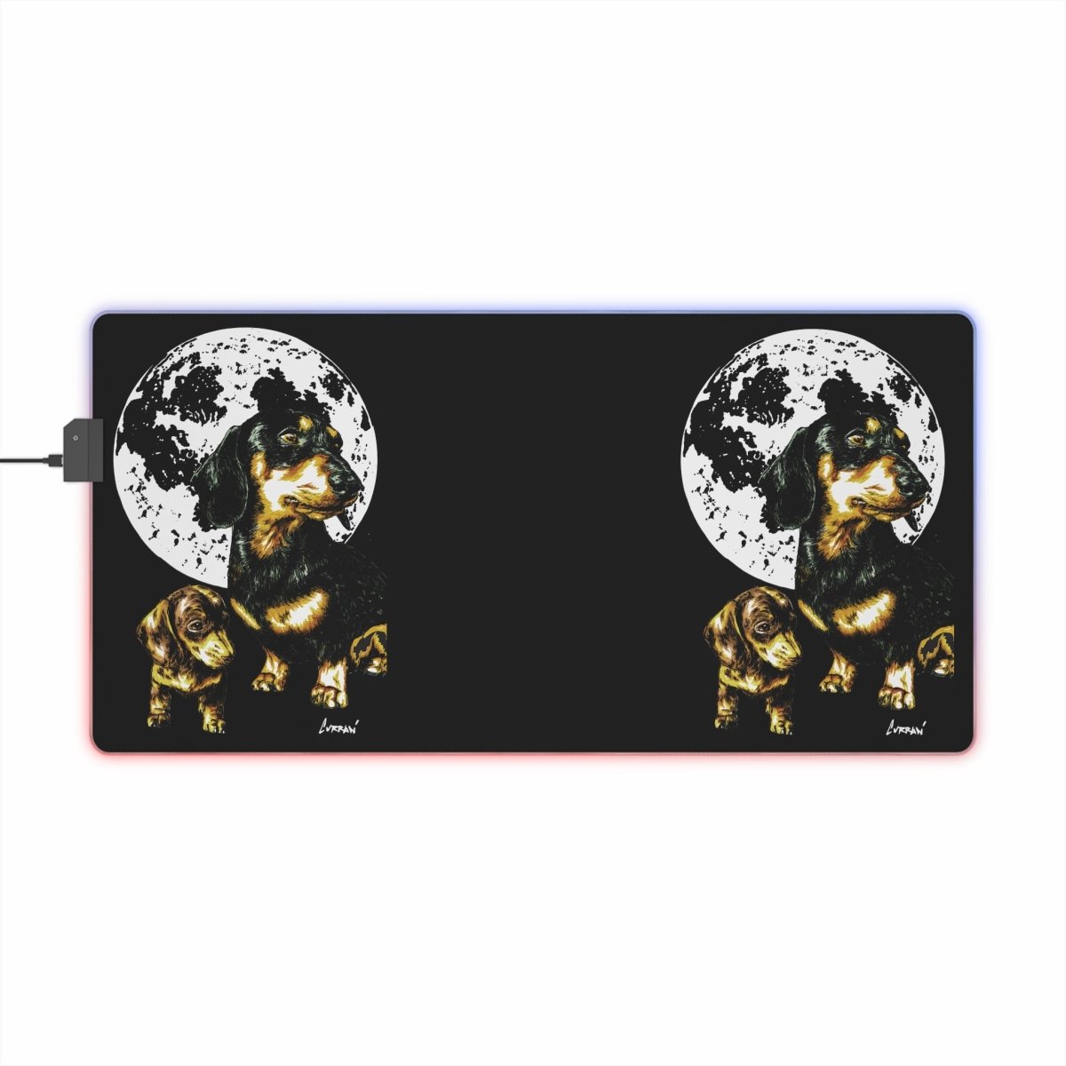 Adorable Dachshund Design with Moon Accent LED Gaming Mouse Pad - Curran Artworks