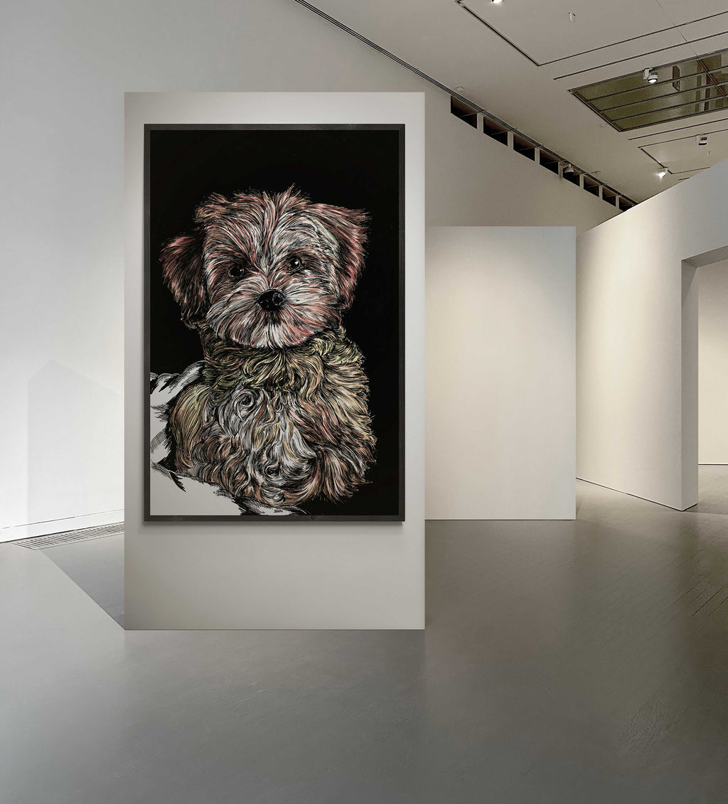 Puppy 2 Wall Art Poster Print, featuring the Original Art, hand drawn by Canadian Artist and Owner Kris Curran here at Curran Artworks.