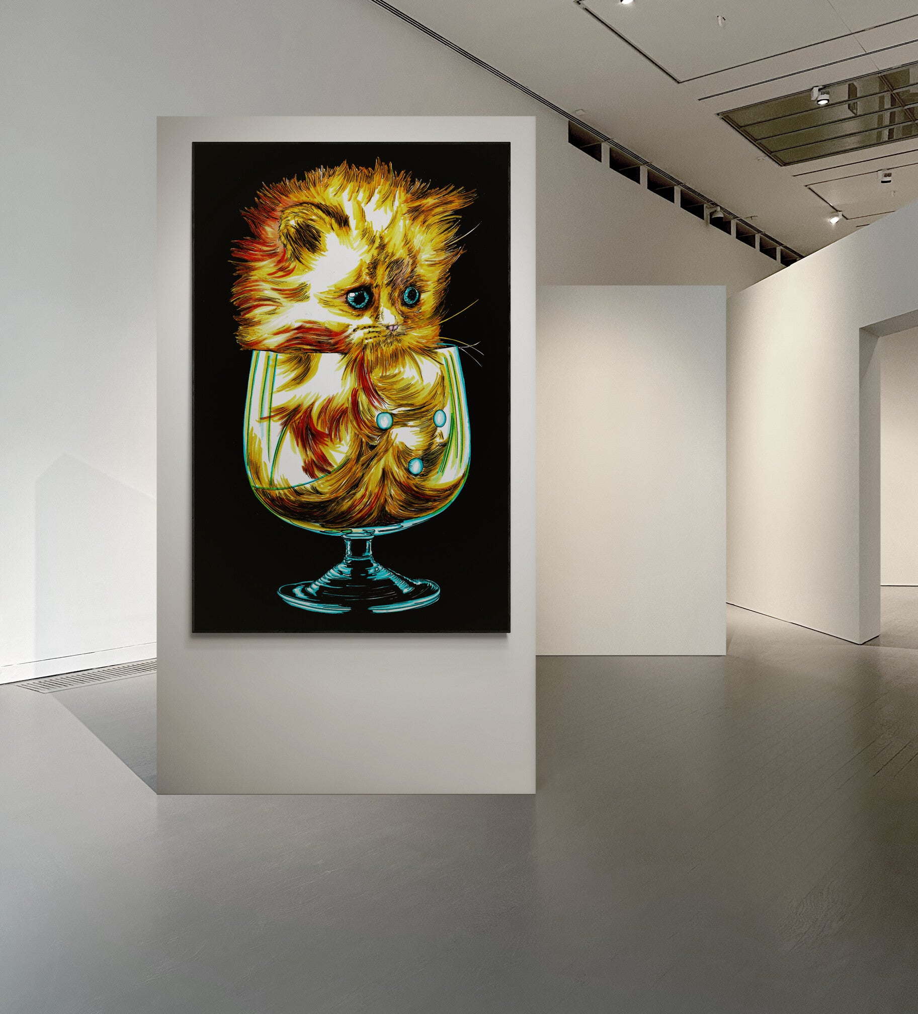 Kitten in a Glass Wall Art Poster Print.