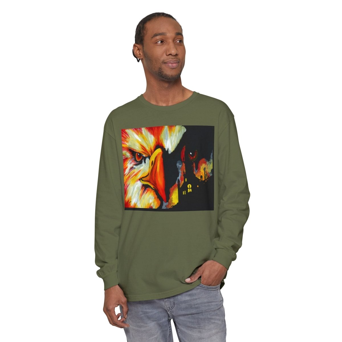 Artistic Mythical Phoenix Long Sleeve T-Shirt - Unisex, Garment - Dyed - Curran Artworks
