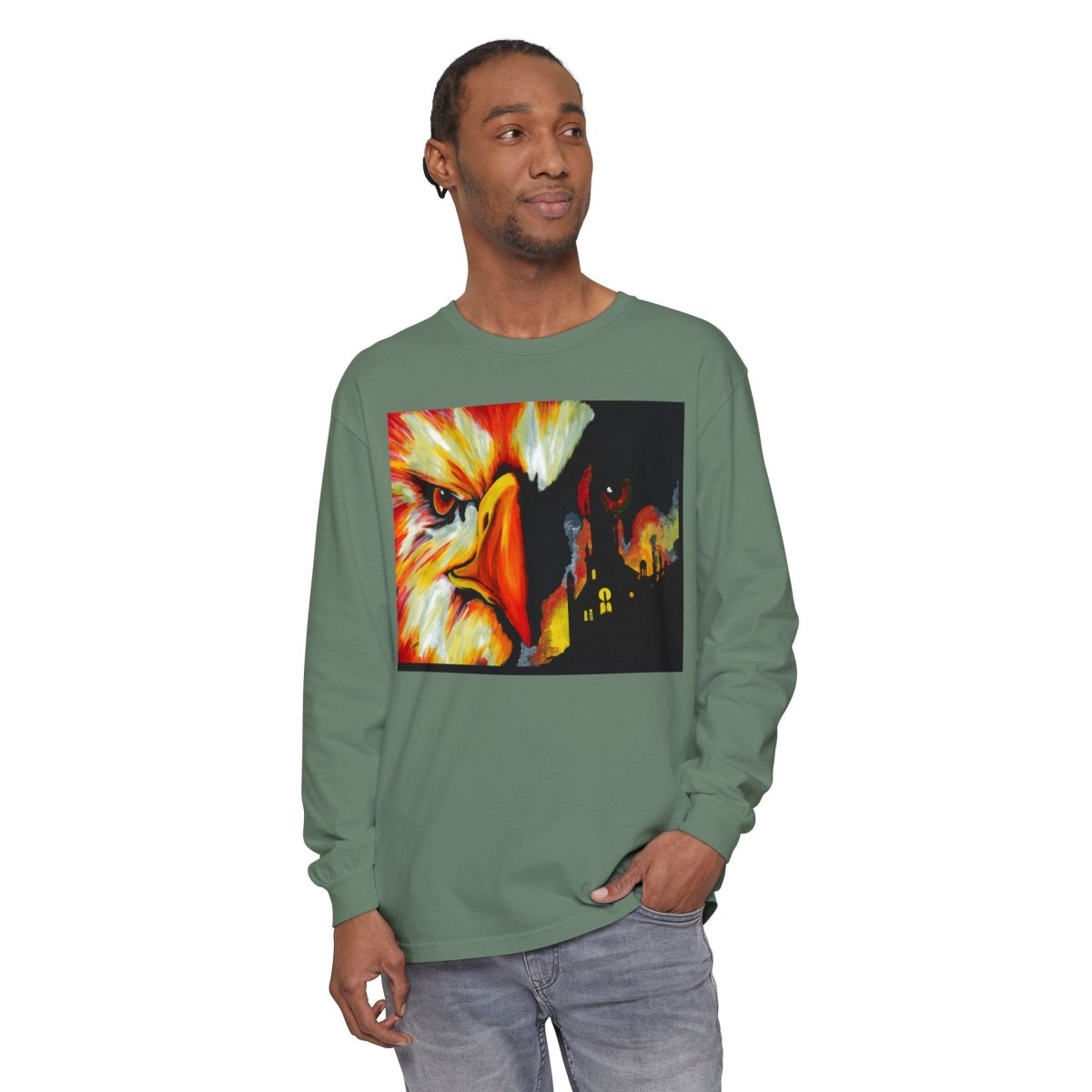 Artistic Mythical Phoenix Long Sleeve T-Shirt - Unisex, Garment - Dyed - Curran Artworks