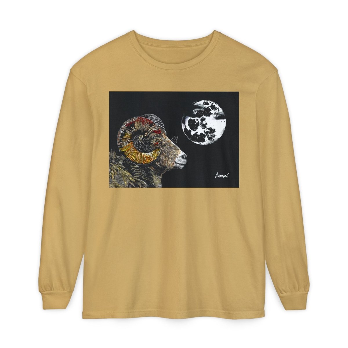 Artistic Ram Long Sleeve T-Shirt - Unique Garment - Dyed Style - Curran Artworks