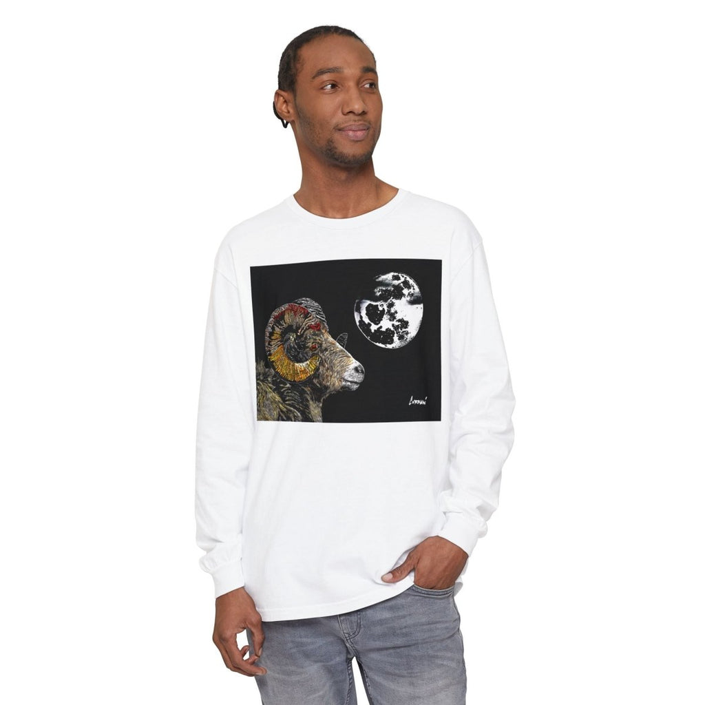 Artistic Ram Long Sleeve T-Shirt - Unique Garment - Dyed Style - Curran Artworks