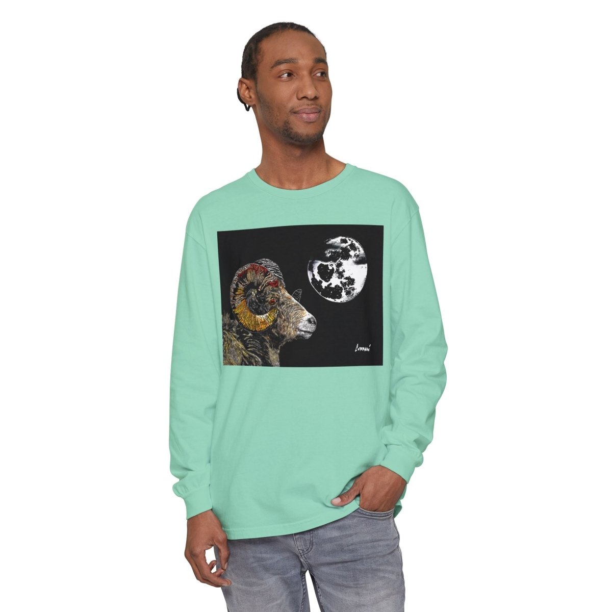 Artistic Ram Long Sleeve T-Shirt - Unique Garment - Dyed Style - Curran Artworks