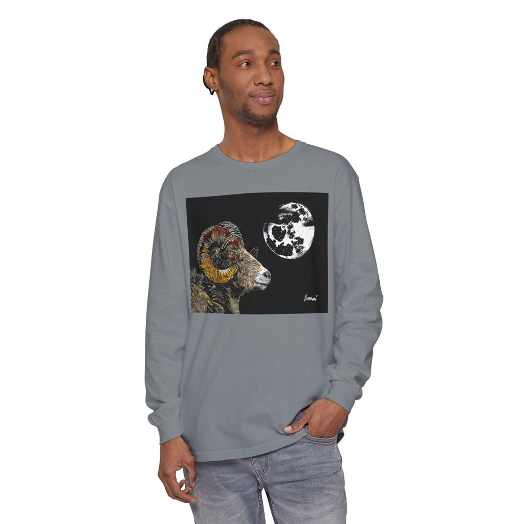 Artistic Ram Long Sleeve T-Shirt - Unique Garment - Dyed Style - Curran Artworks