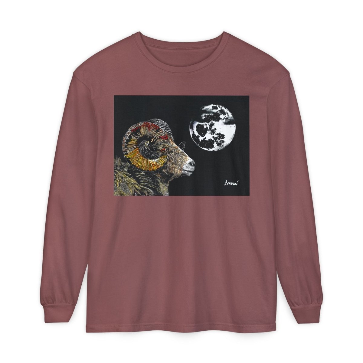 Artistic Ram Long Sleeve T-Shirt - Unique Garment - Dyed Style - Curran Artworks
