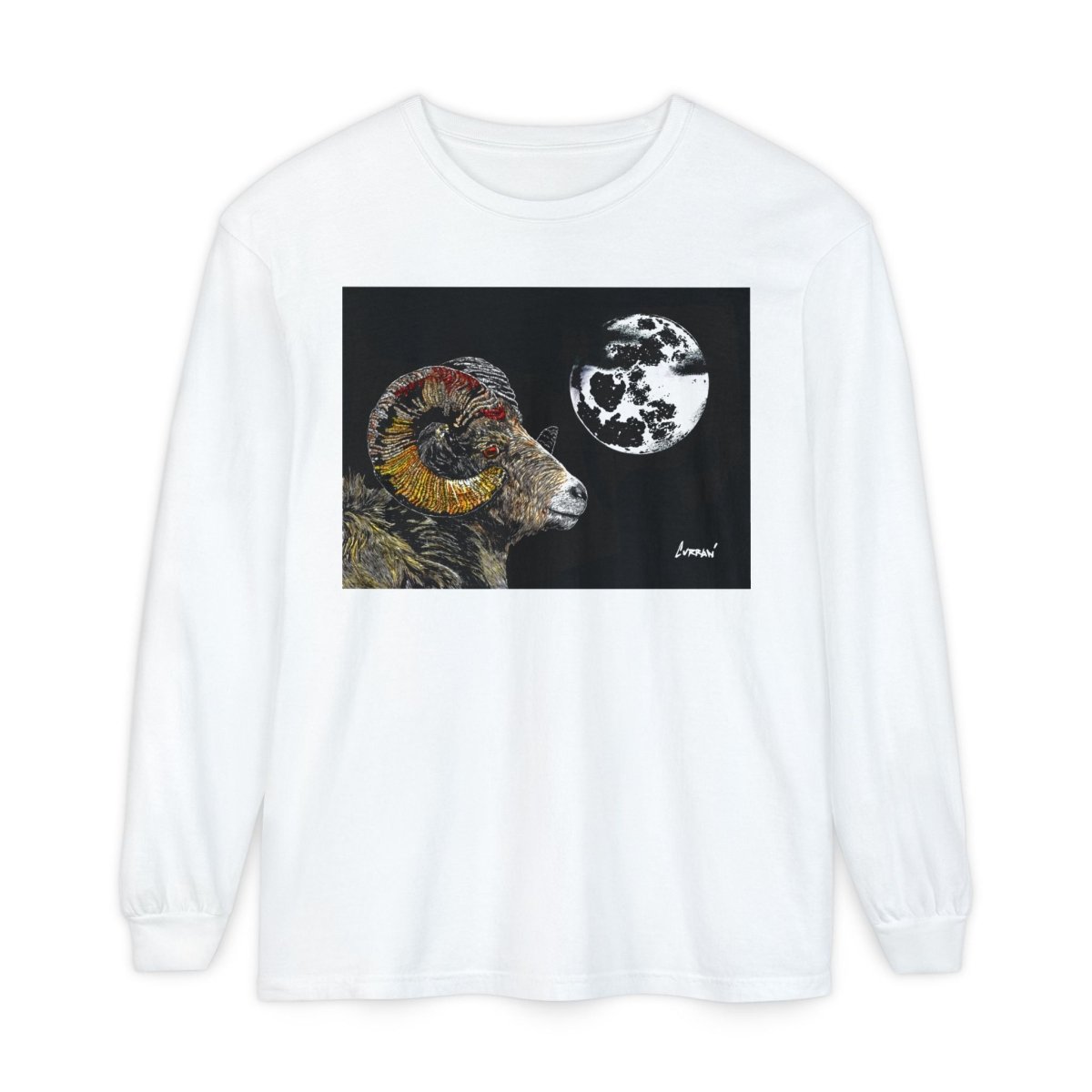 Artistic Ram Long Sleeve T-Shirt - Unique Garment - Dyed Style - Curran Artworks