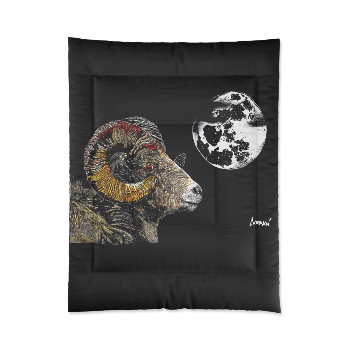 Artistic Ram Moon Comforter - Cozy Home Decor for Wildlife Lovers - Curran Artworks