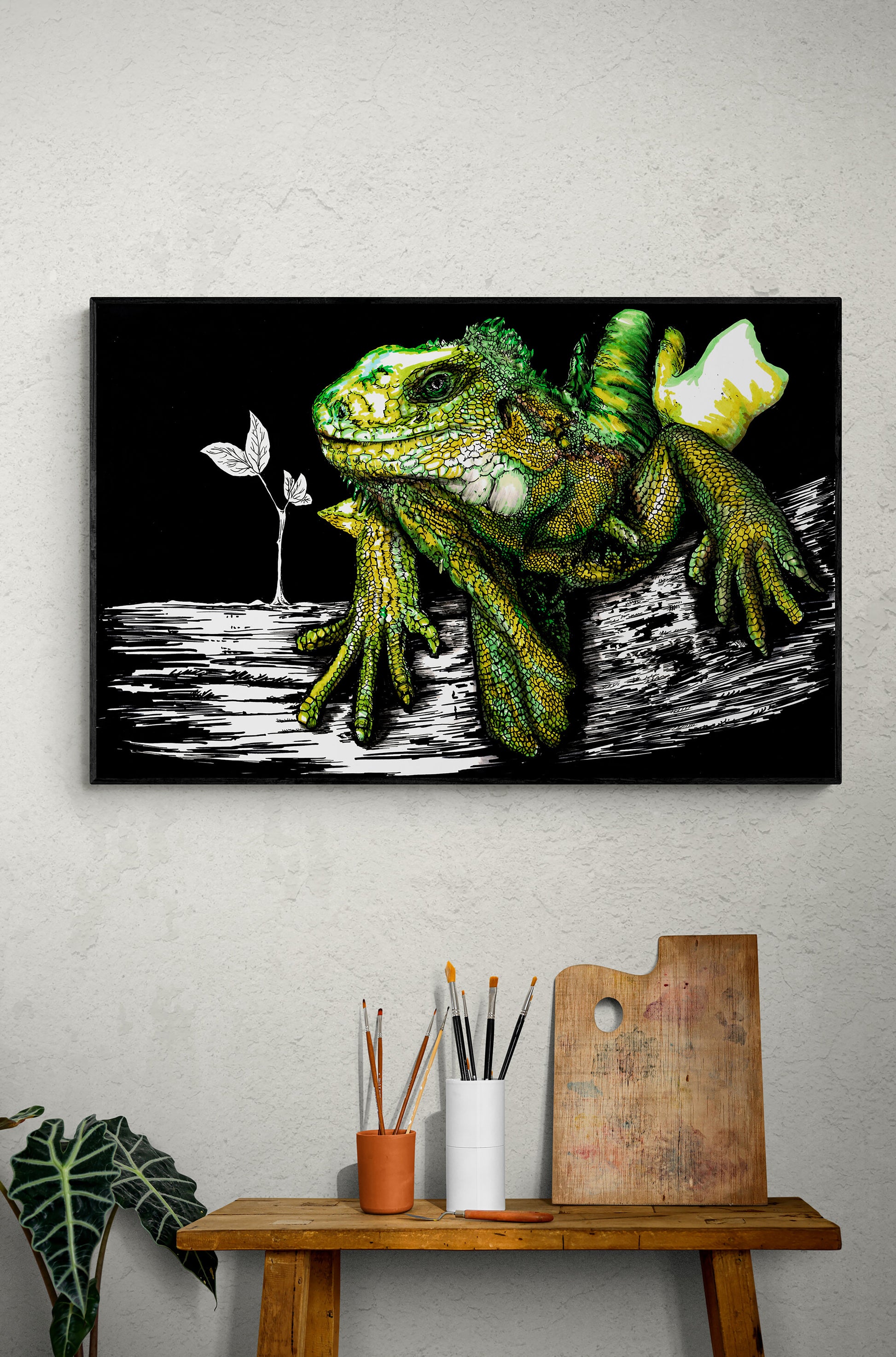 Iguana Original Hand Drawn Wall Art Poster