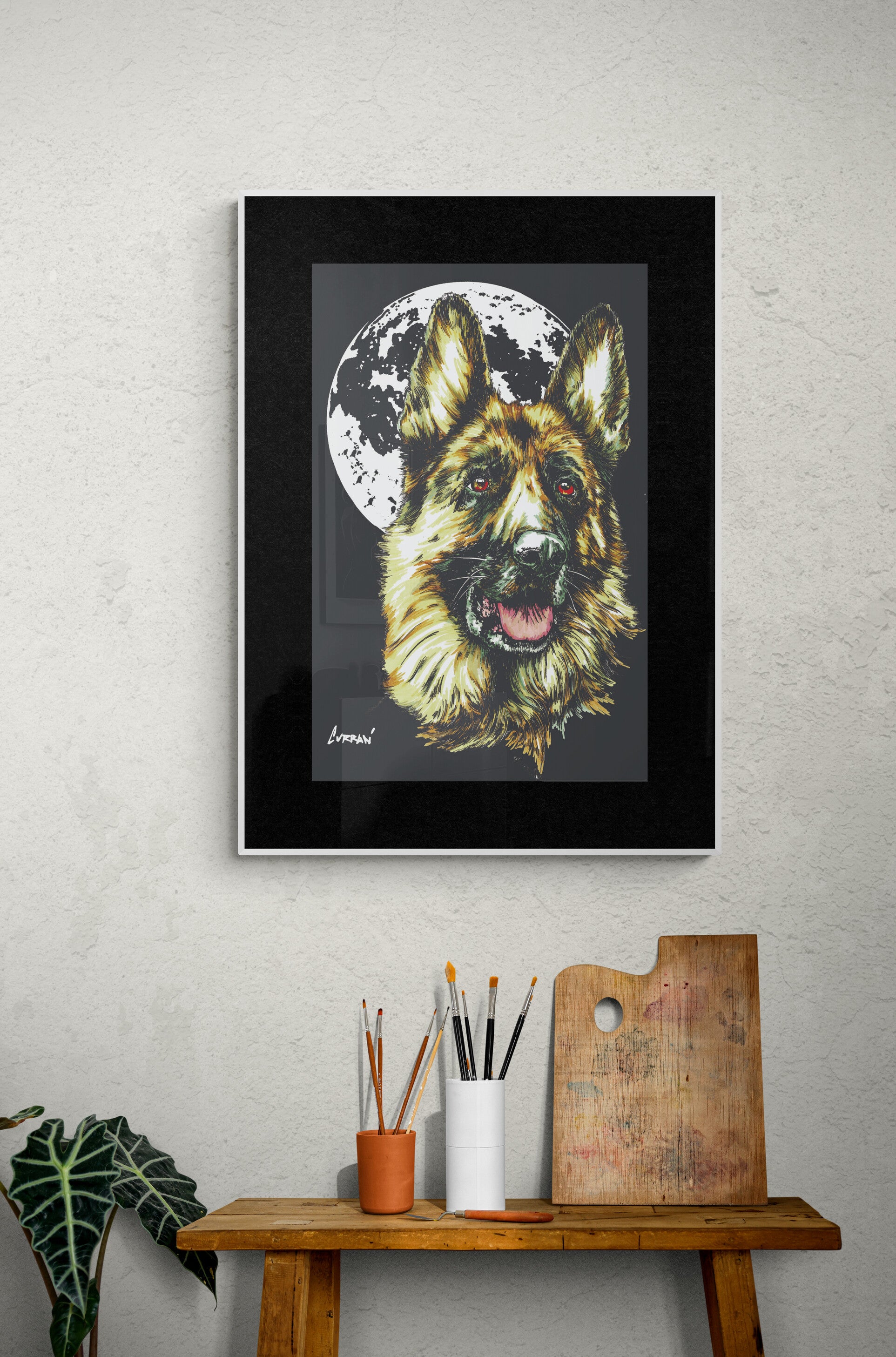 German Sheppard Hand Drawn Wall Art Poster
