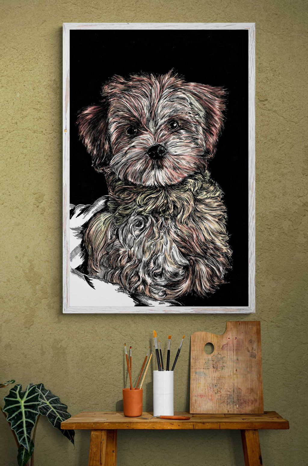 Puppy 2 Wall Art Poster Print, featuring the Original Art, hand drawn by Canadian Artist and Owner Kris Curran here at Curran Artworks.