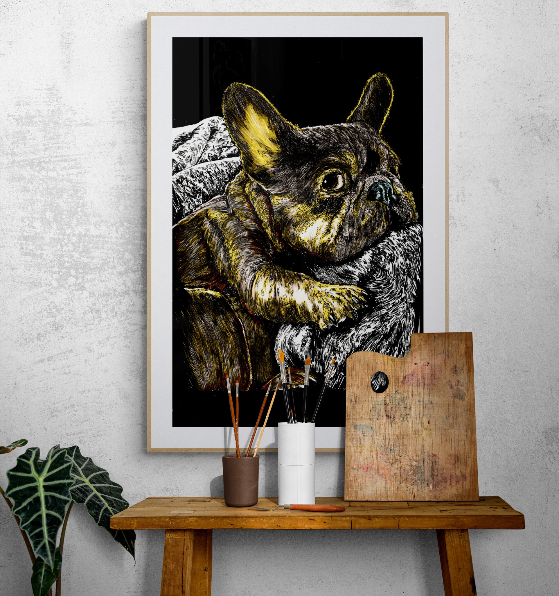 French Bulldog 2 Original Hand Drawn Wall art Poster