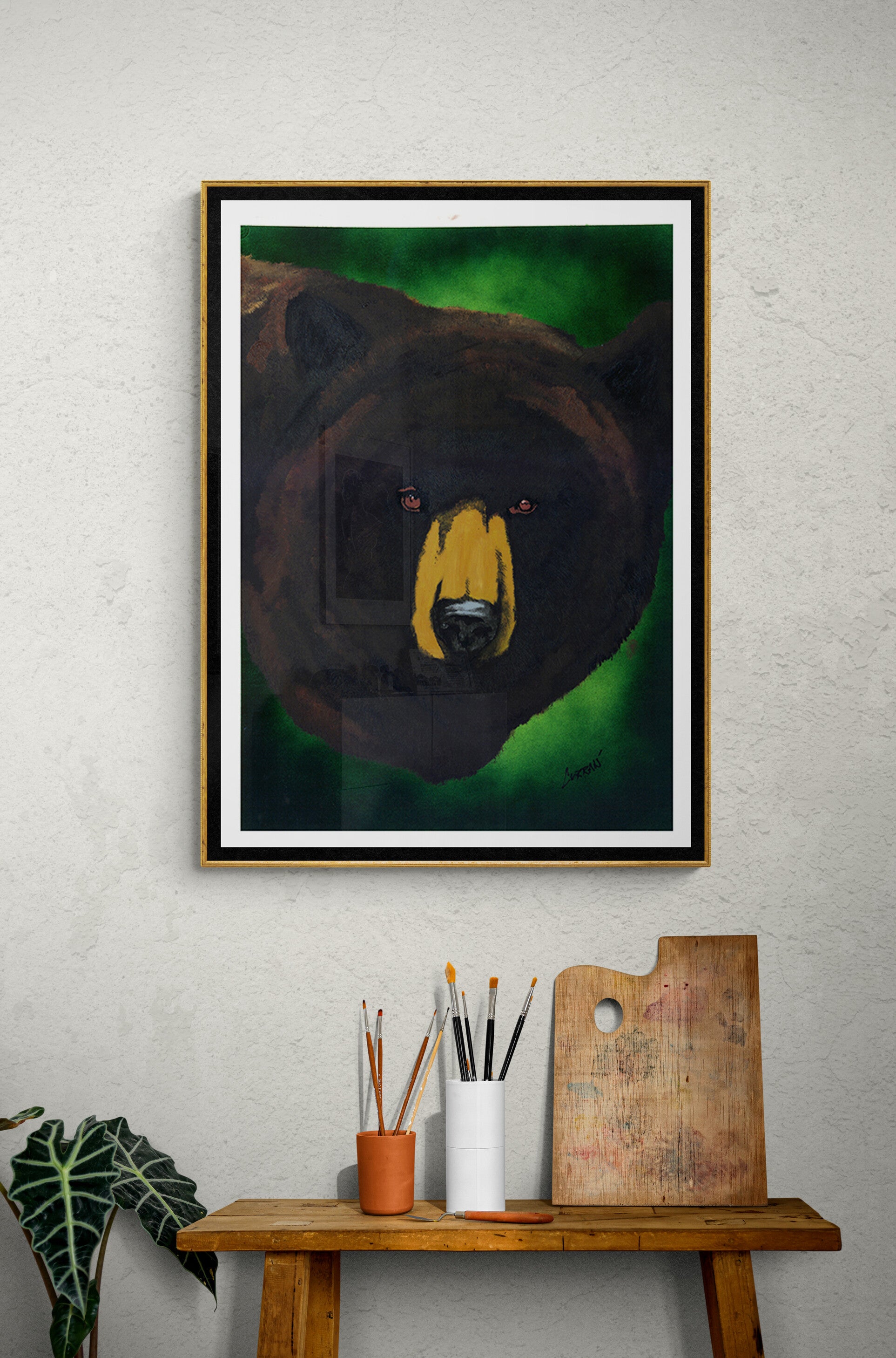 Original Hand-Painted Brown Bear Wall Art by Kris Curran