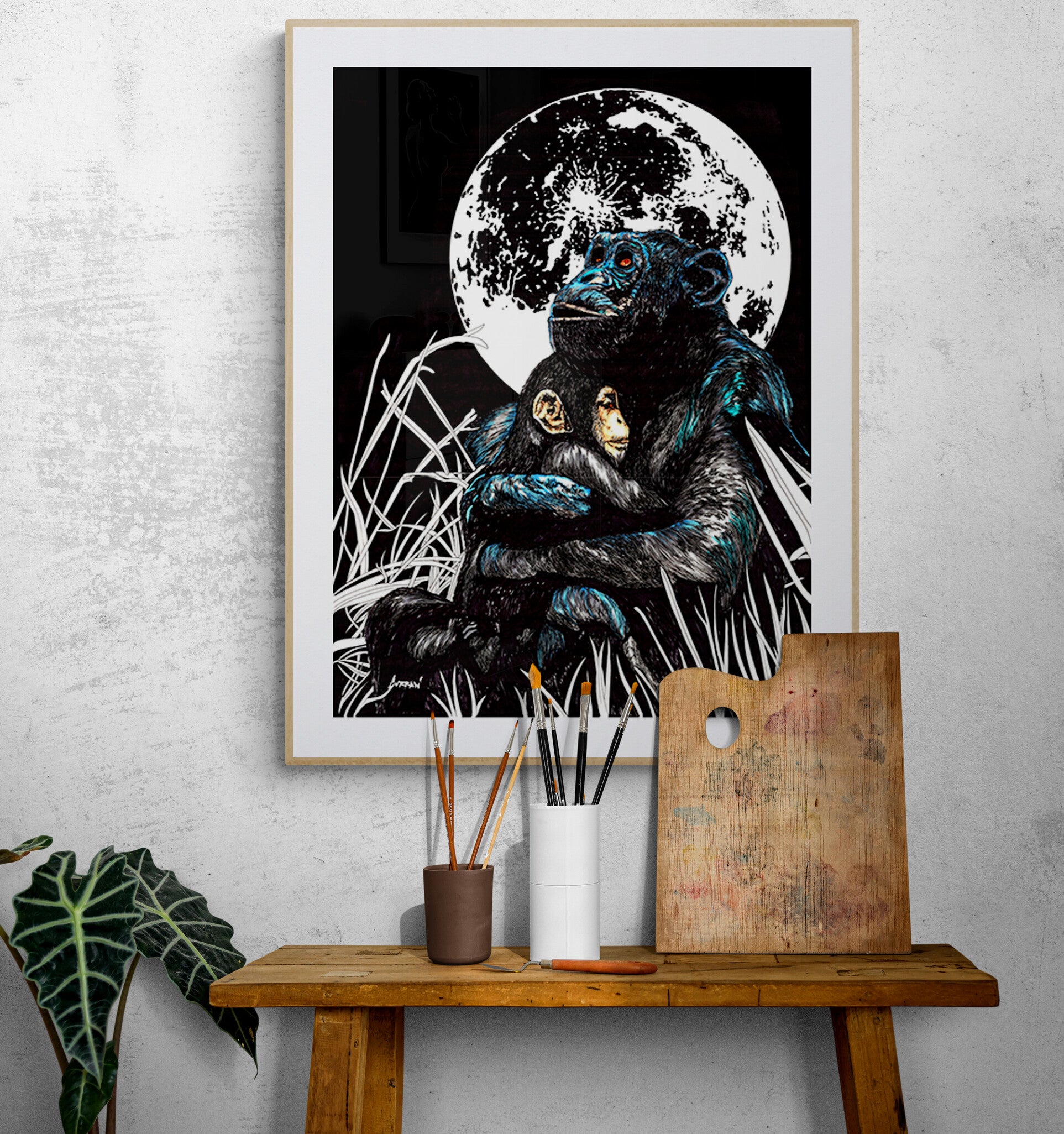 Gorilla and Child Original Hand Drawn Wall Art Poster