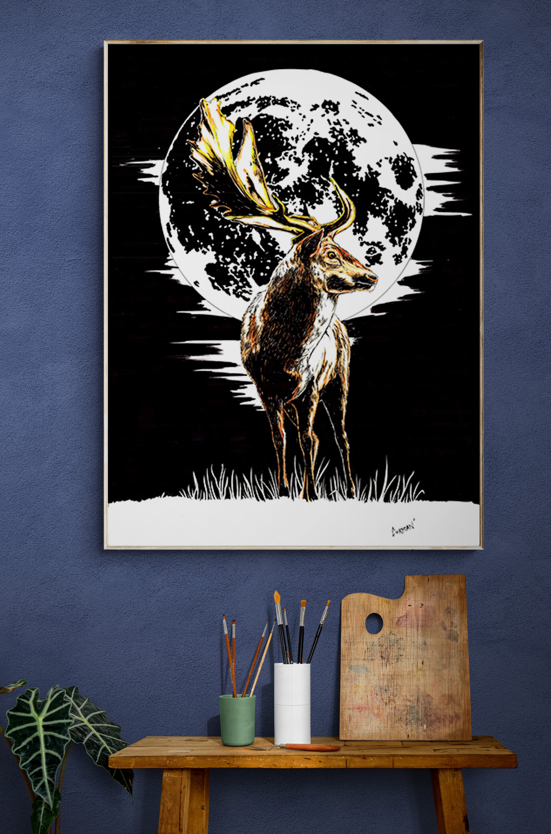 Deer Original Hand Drawn Wall Art Animal Poster