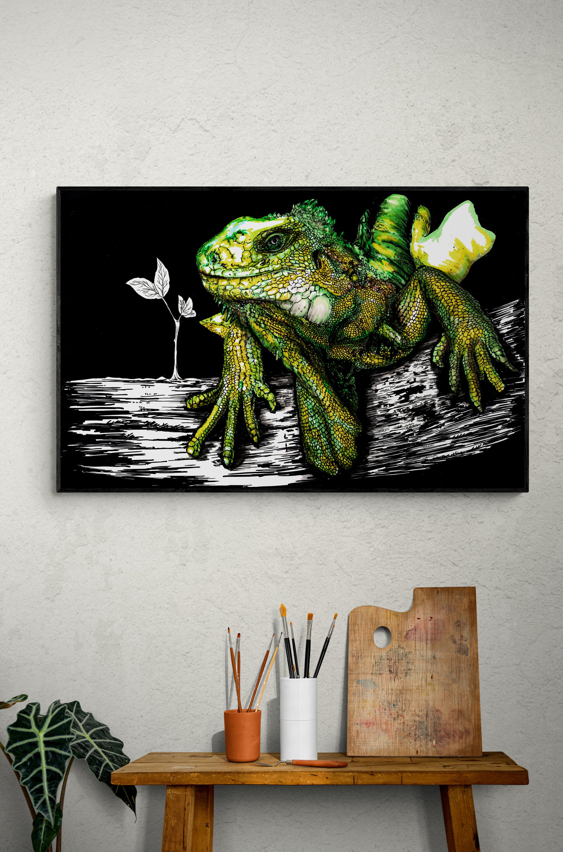 Iguana Original Hand Drawn Wall Art Poster