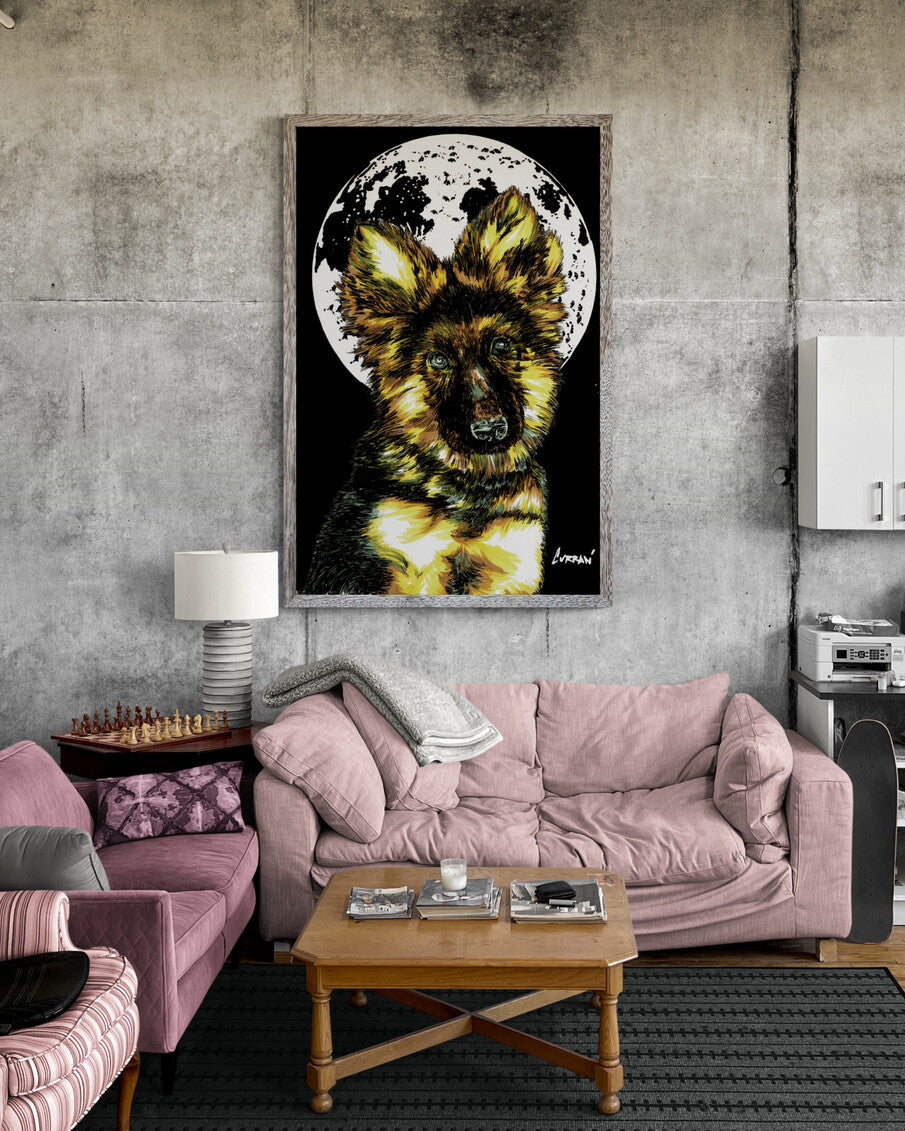 German Sheppard Puppy Hand Drawn Wall Art Poster