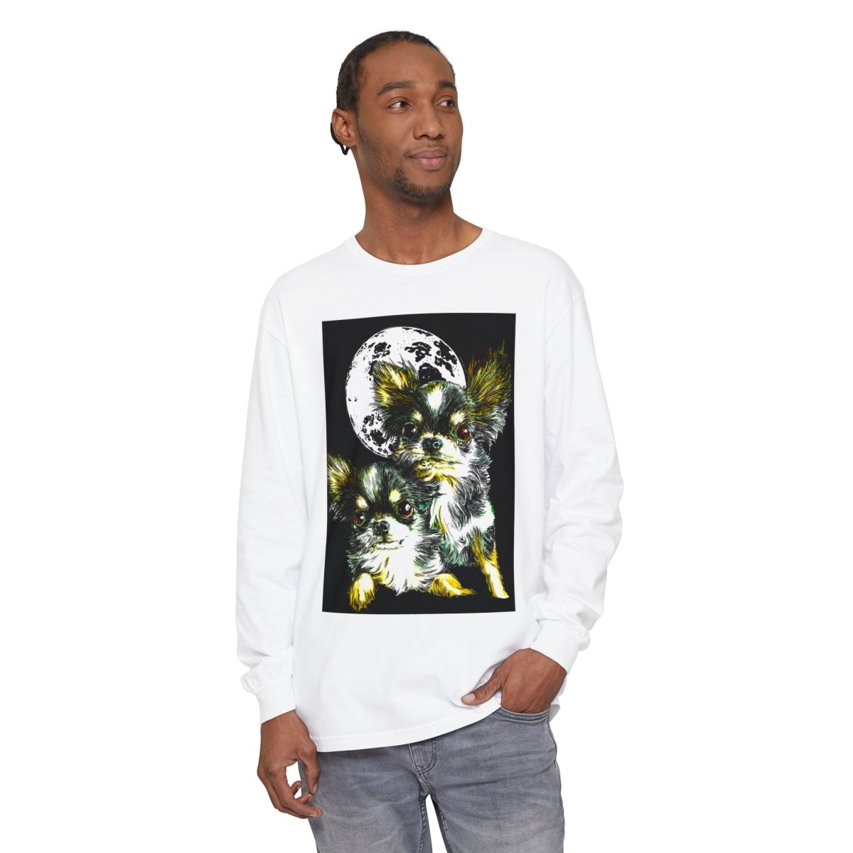 Chihuahua Moonlight Long Sleeve T-Shirt - Unisex Garment - Dyed Tee - Curran Artworks