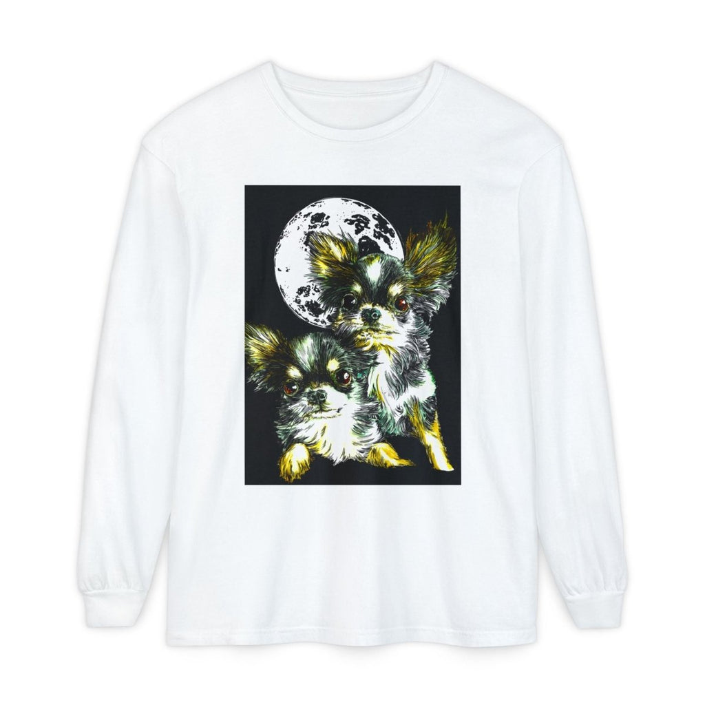 Chihuahua Moonlight Long Sleeve T-Shirt - Unisex Garment - Dyed Tee - Curran Artworks
